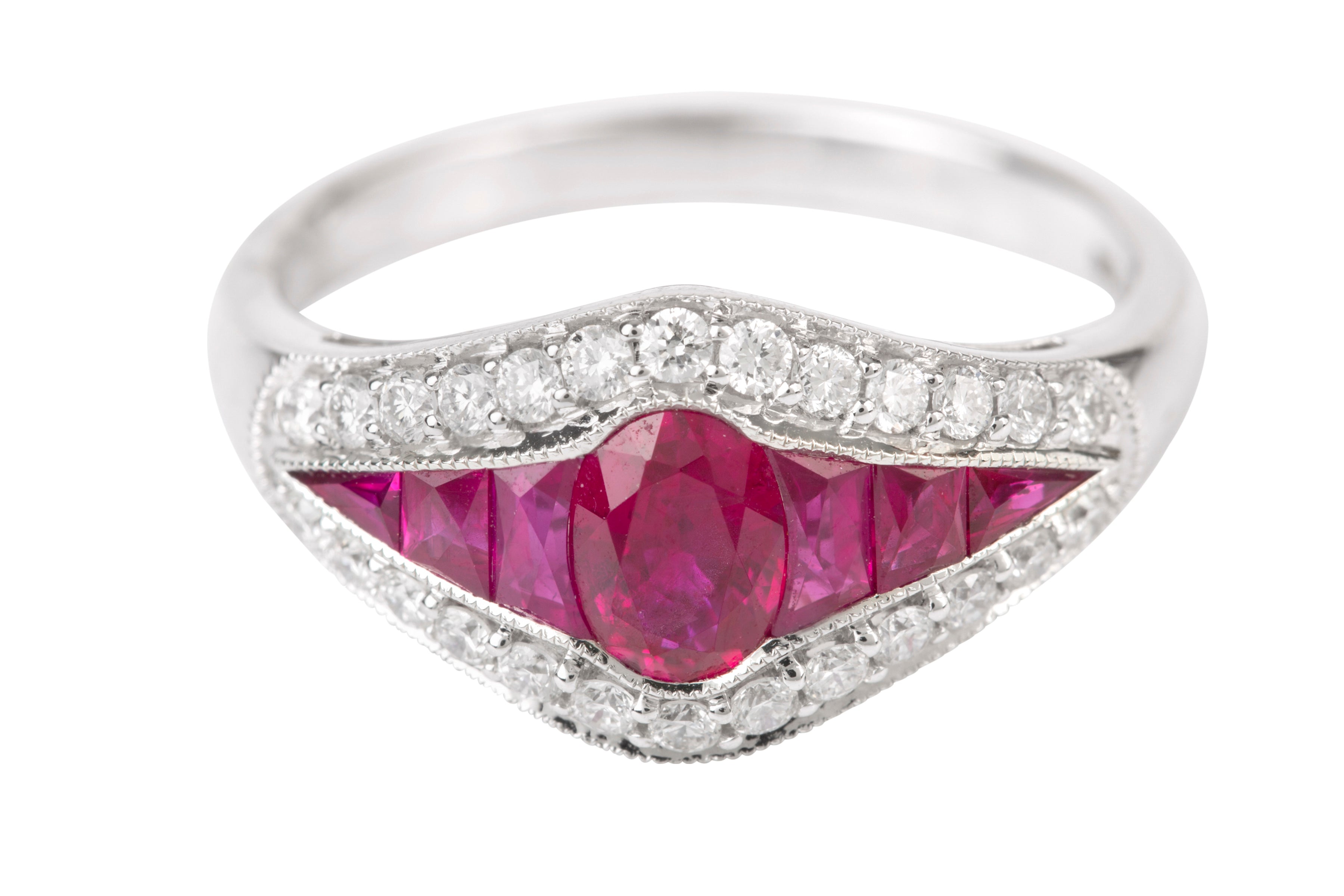 Ruby & Diamond Vintage Ring in 18ct White Gold