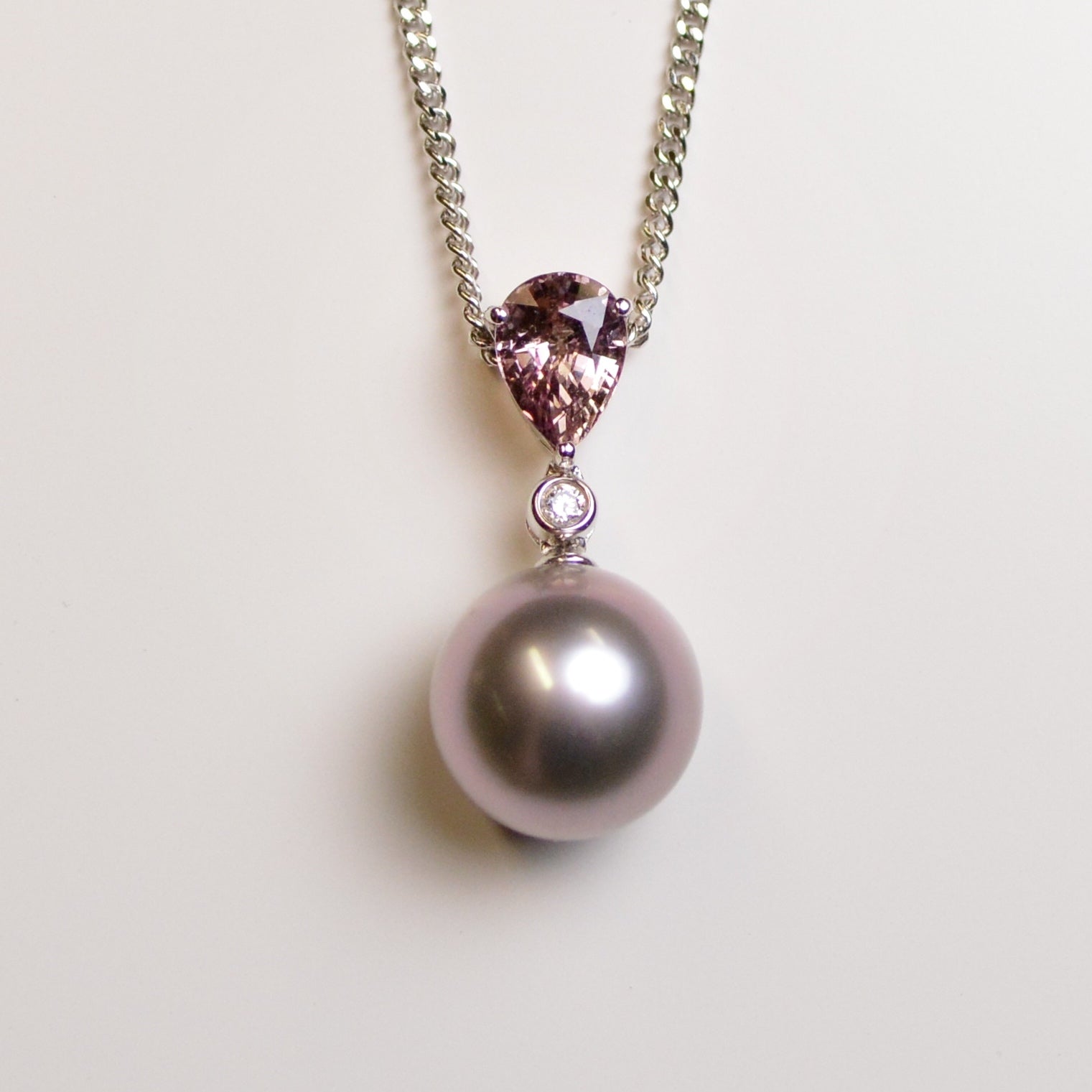 EP7915 Tahitian Pearl, Sapphire & Diamond Pendant in 18ct White Gold