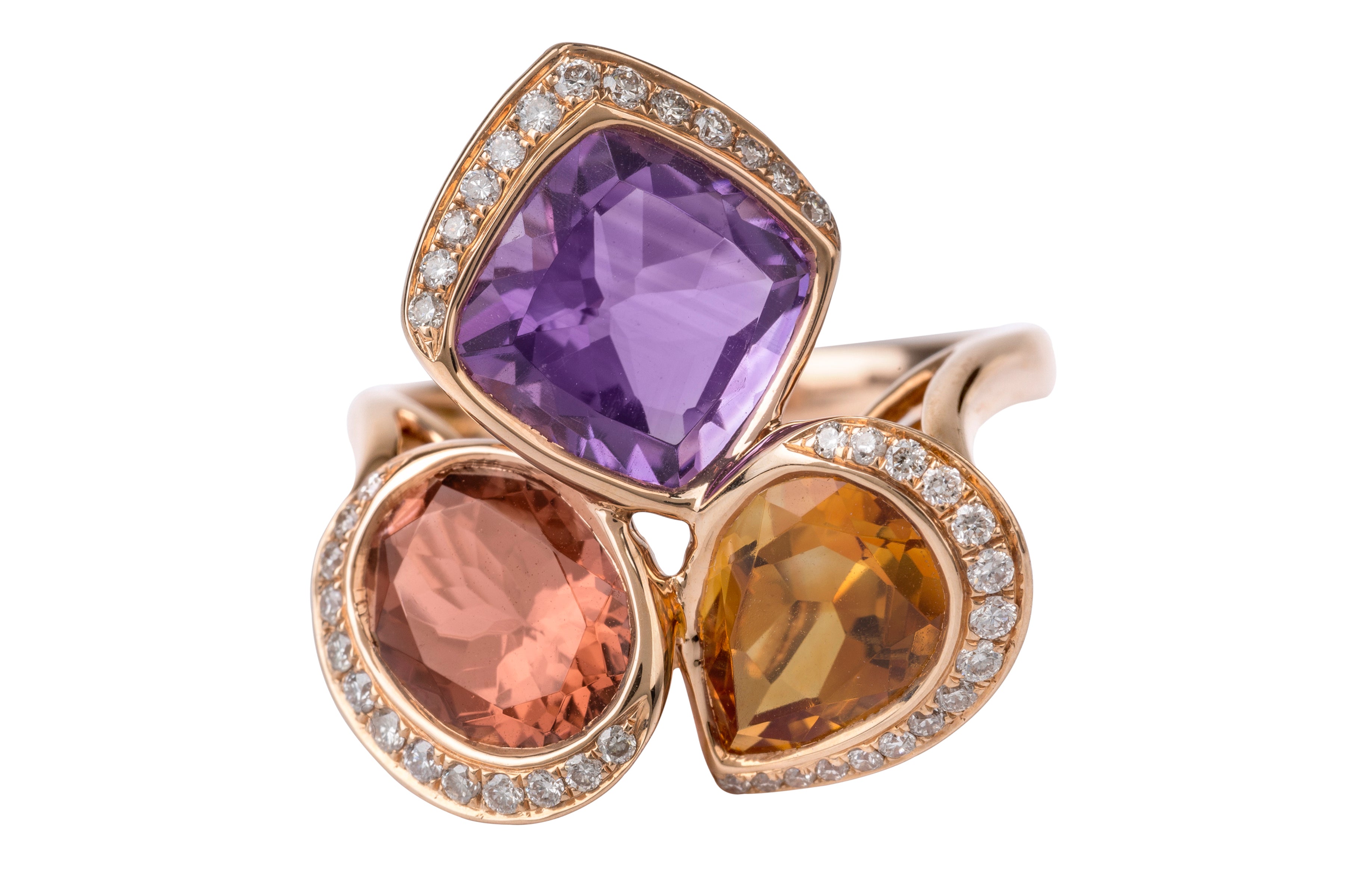 SB14505 Semi Precious Multi Stones & Diamond Ring in 18ct Rose Gold