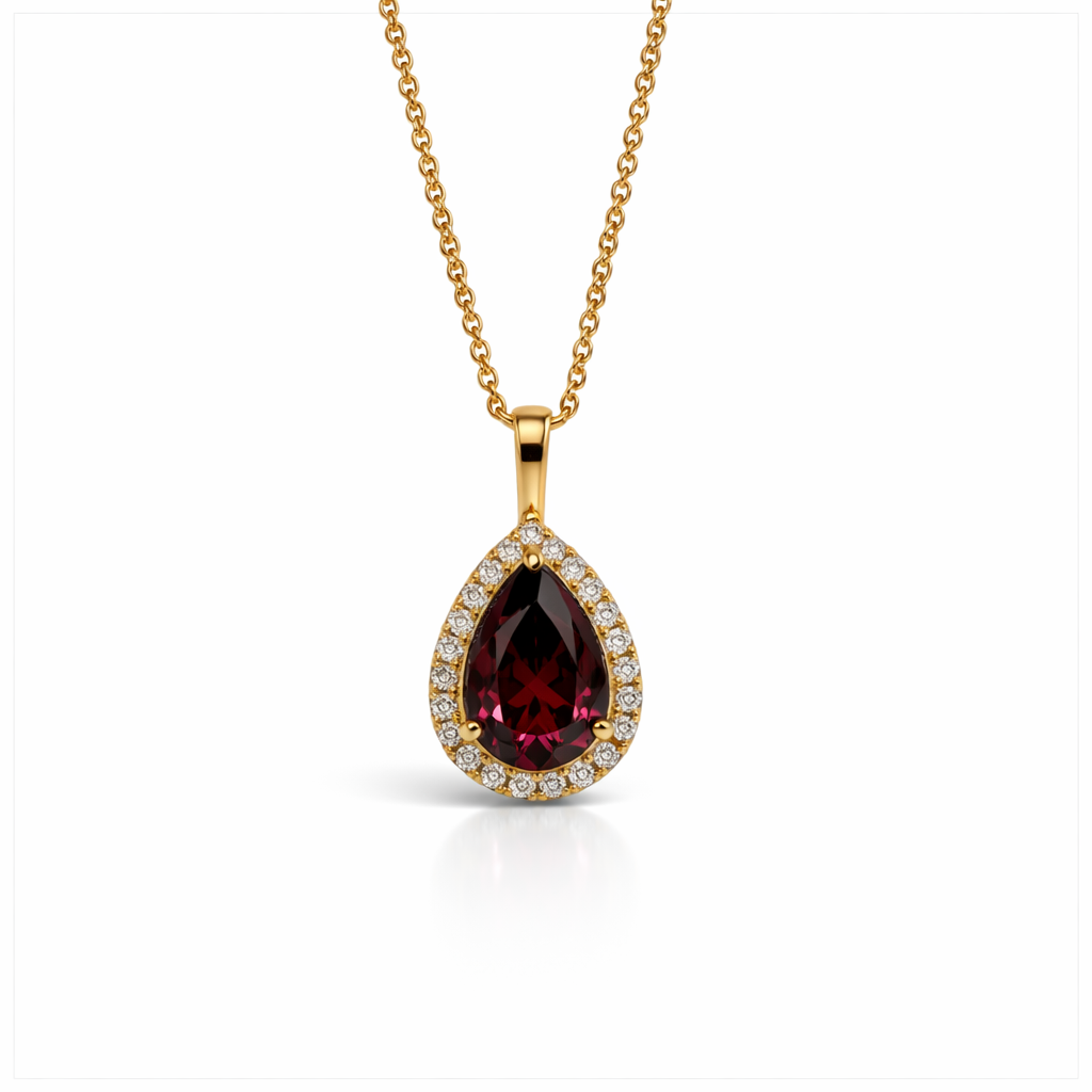 Rhodolite & Diamond Pendant | 18ct Yellow Gold | ER21810