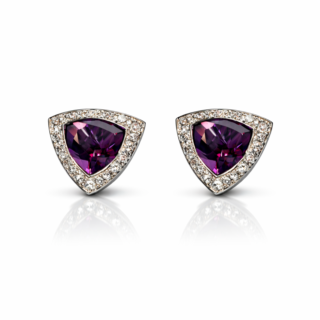 18ct White Gold Amethyst & Diamond Earrings | ER23626