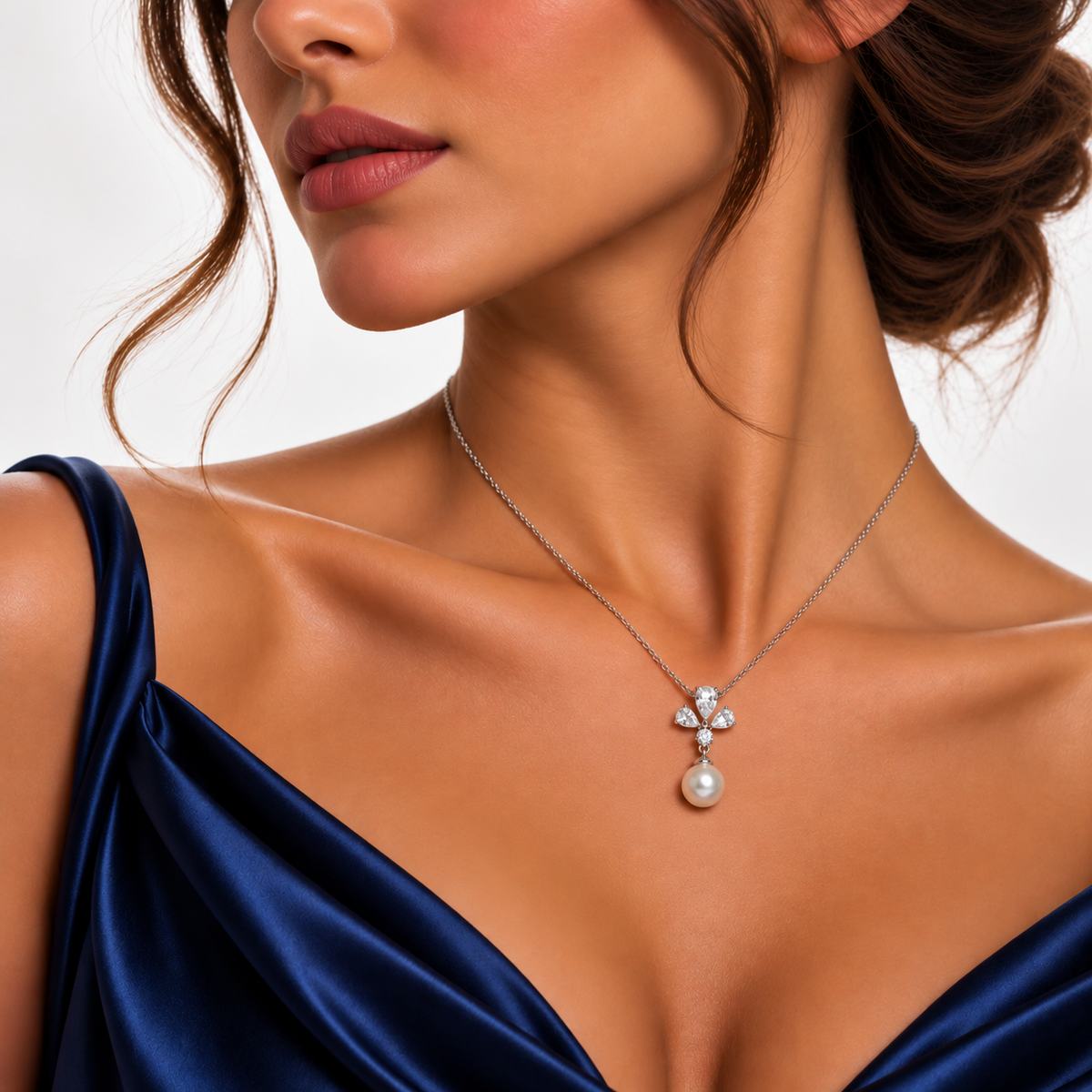 8.5mm Cultured Pearl Diamond Pendant in 18ct White Gold