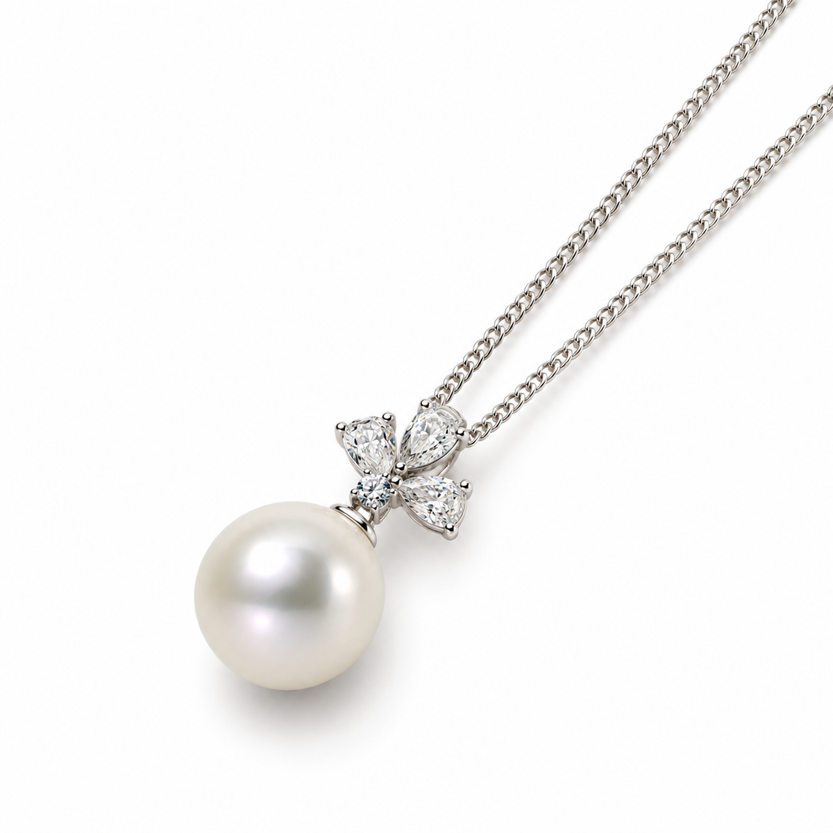 8.5mm Cultured Pearl Diamond Pendant in 18ct White Gold