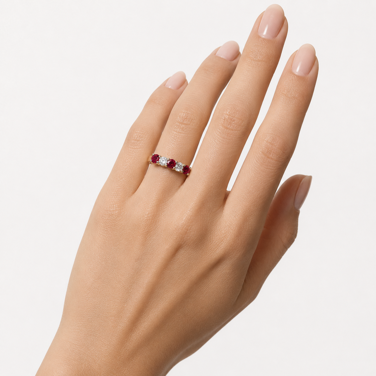 Ruby & Diamond Half Eternity Ring | 18ct Yellow & White Gold | HM22507