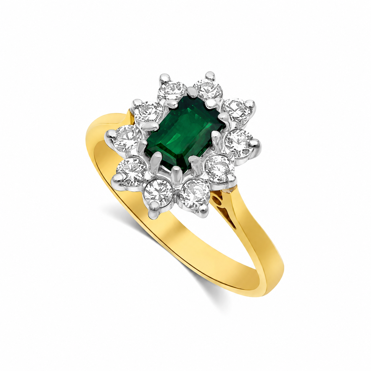 Emerald and Diamond Cluster Ring | 18ct Yellow Gold | HM603