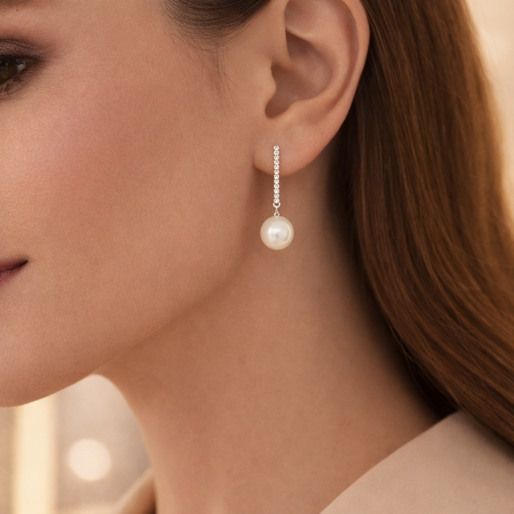 South Sea Pearl & Diamond Long Drop Earrings | 18ct White Gold | MA17621