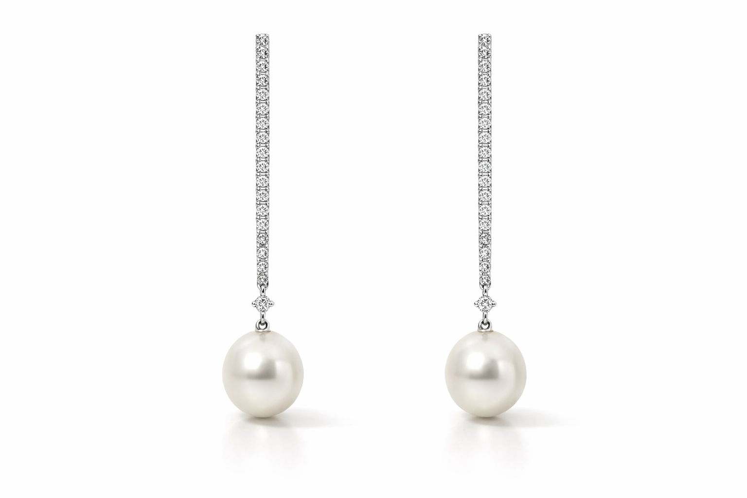 South Sea Pearl & Diamond Long Drop Earrings | 18ct White Gold | MA17621