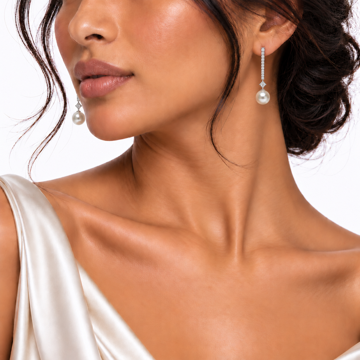 10.8mm South Sea Pearl Diamond Long Drop Earrings 18ct White Gold