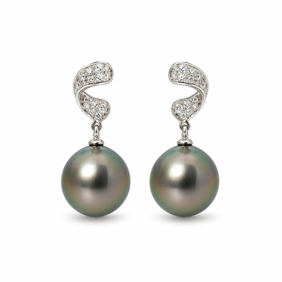 10.7mm Tahitian Pearl Diamond Earrings in 18ct White Gold