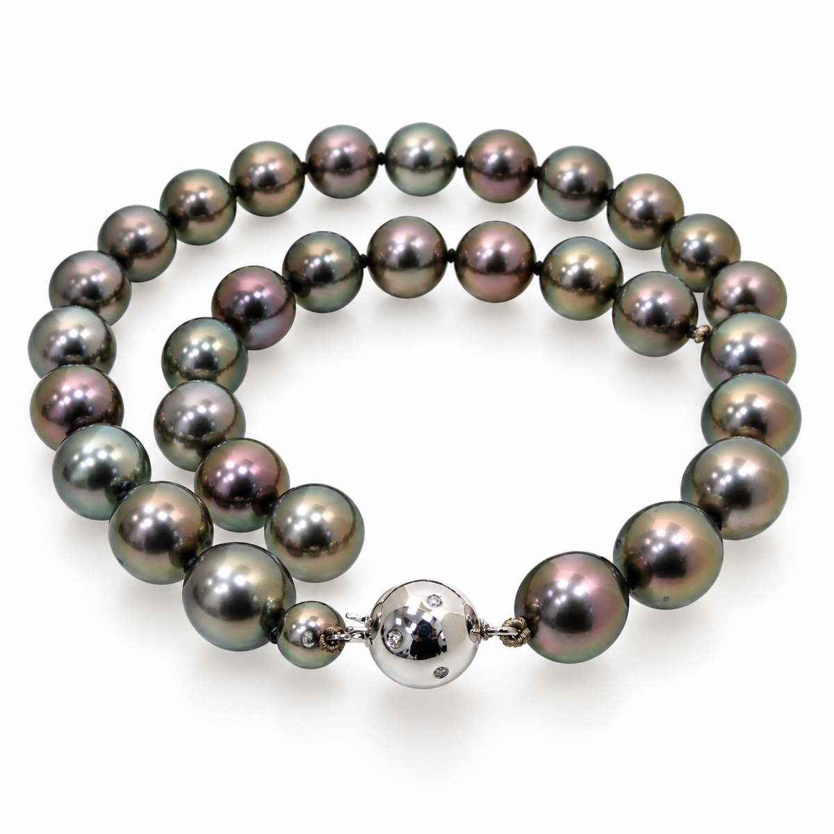 12mm Tahitian Cultured Pearl Necklace Diamond set Clasp in 18ct White Gold