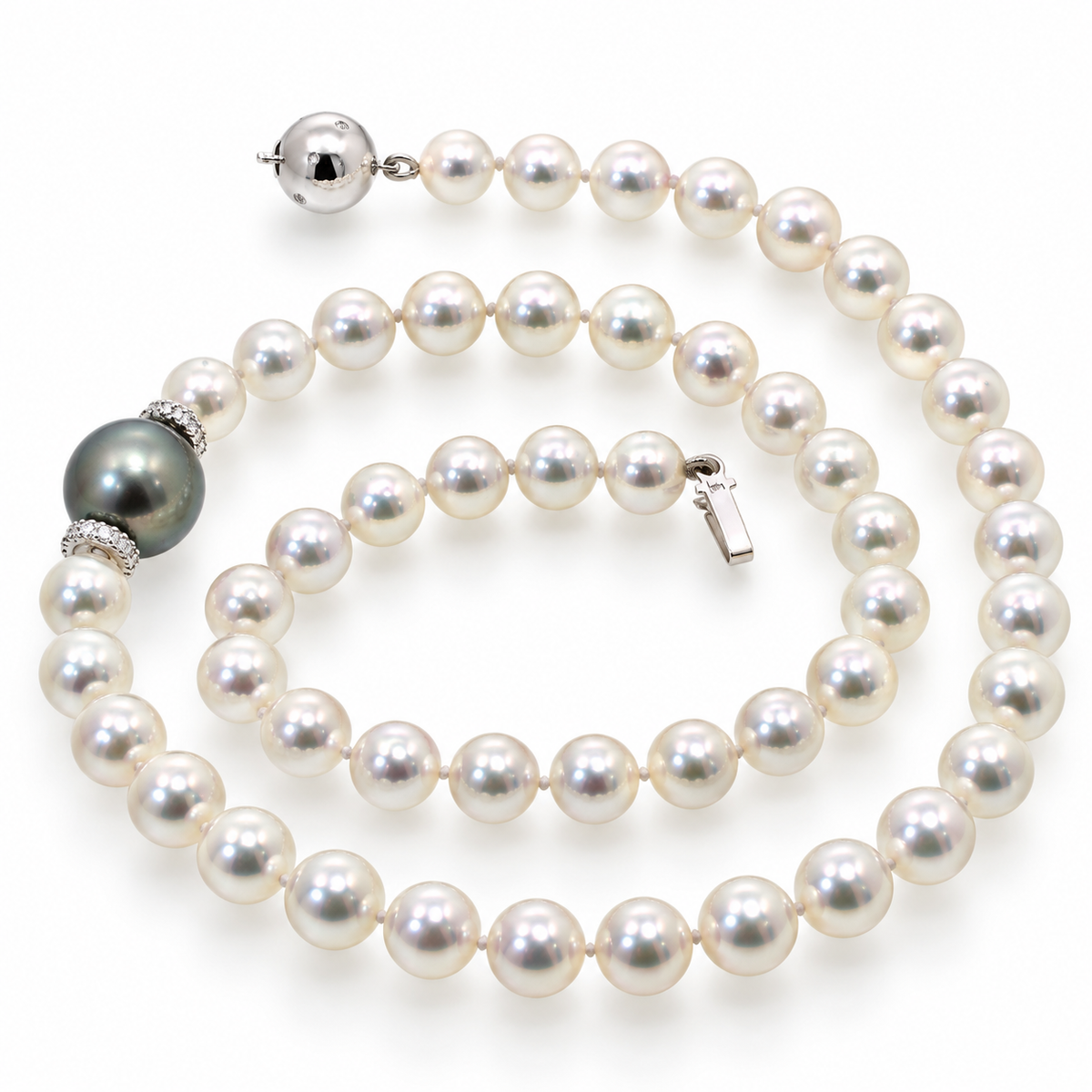 11.5mm Tahitian Cultured Pearl Necklace Diamond set Clasp in 18ct White Gold