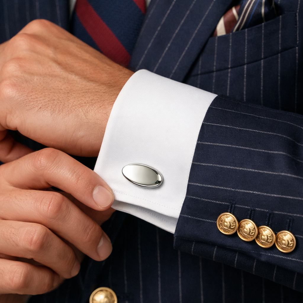 Sterling Silver Hallmarked Cufflinks Oval Disc