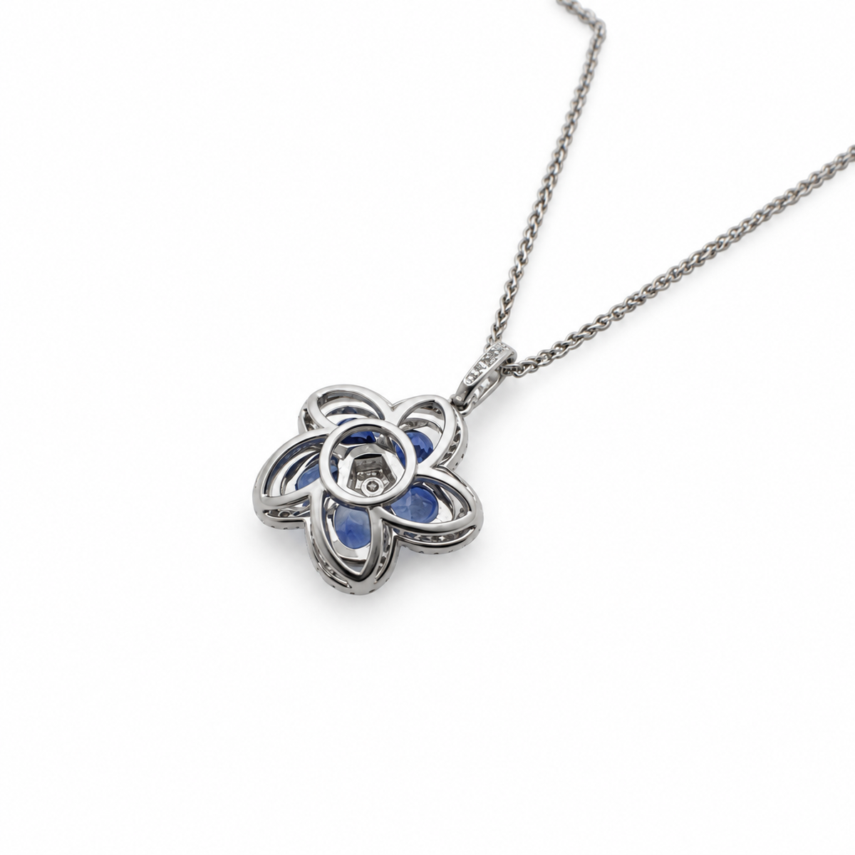 Floral Design 2.01ct Sapphire Diamond Pendant in 18ct White Gold SB21803