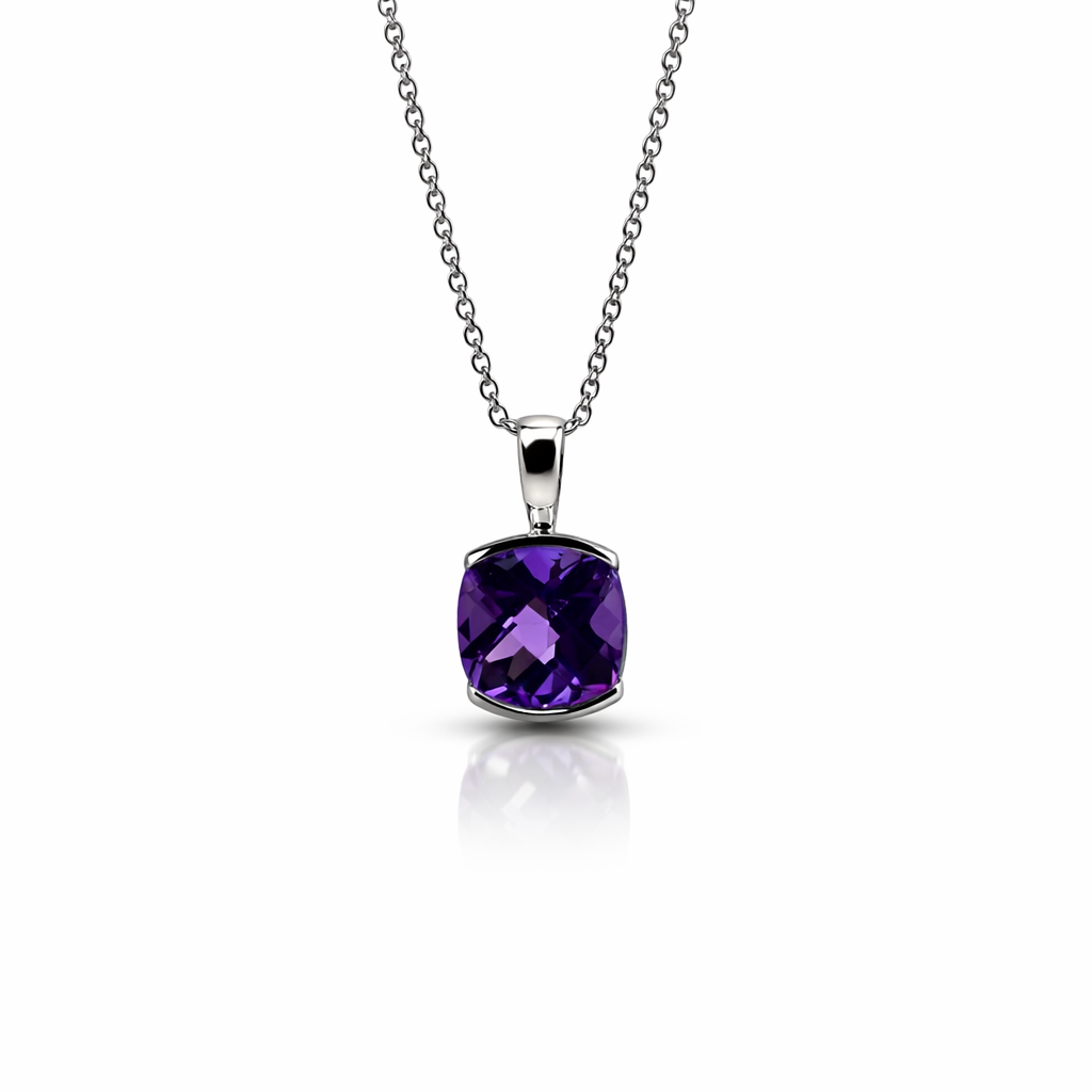 Amethyst Pendant & Chain in 18ct White Gold | SB21808