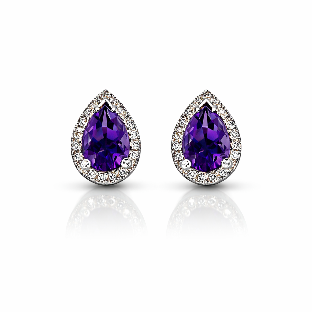 18ct White Gold Amethyst & Diamond Earrings | SB25627