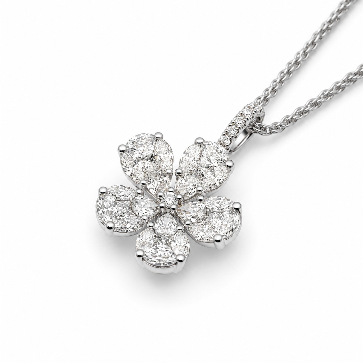 Flower Style Diamond Pendant | 18ct White Gold | SB25814