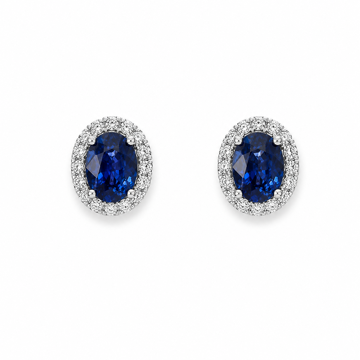 7mm x 5mm Sapphire & Diamond Cluster Earrings | 18ct White Gold