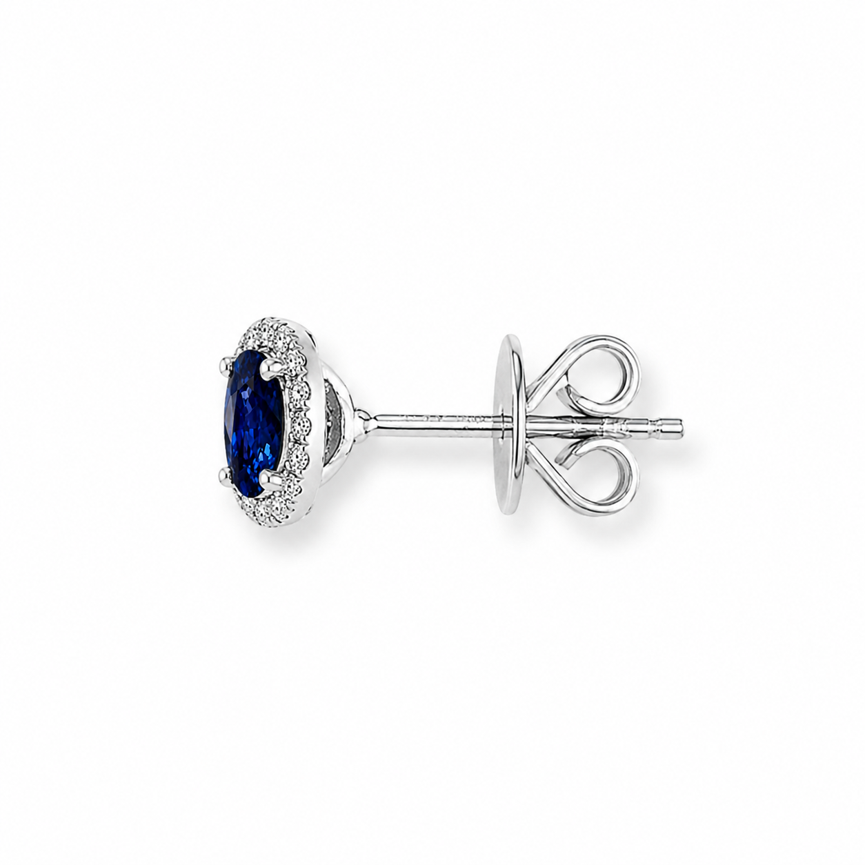 7mm x 5mm Sapphire & Diamond Cluster Earrings | 18ct White Gold