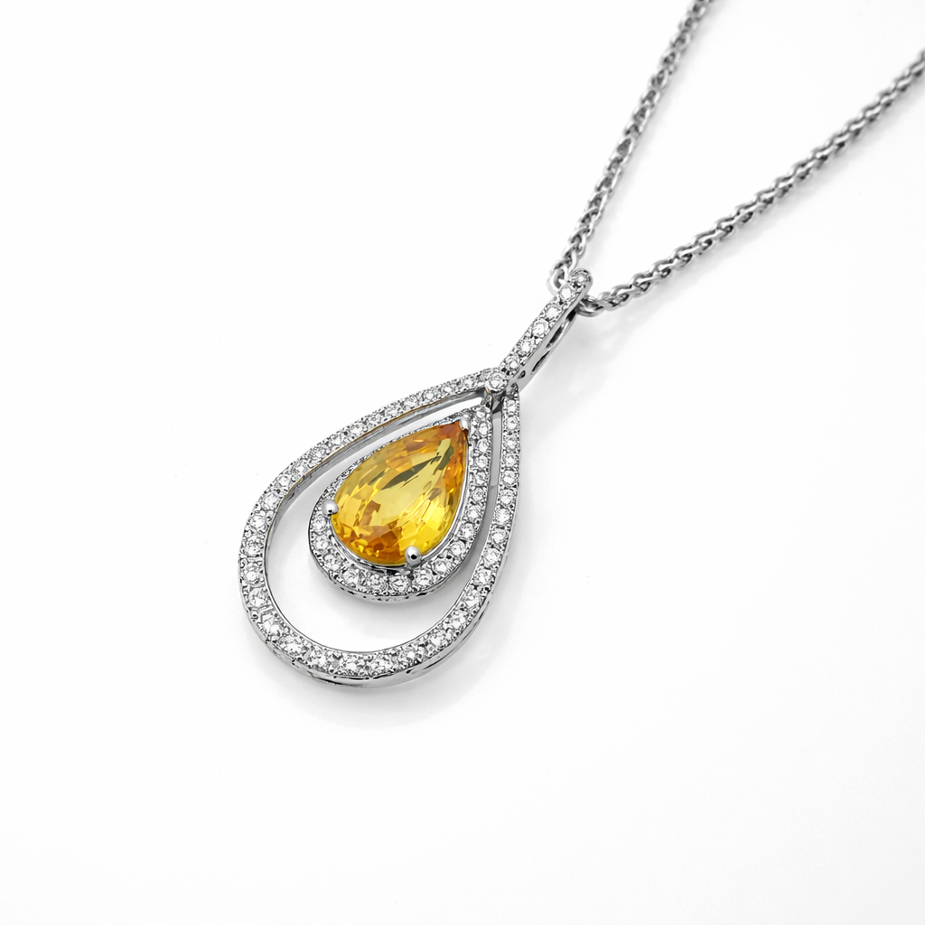 4.14ct Yellow Sapphire & Diamond Pendant | 18ct White Gold | SE25903