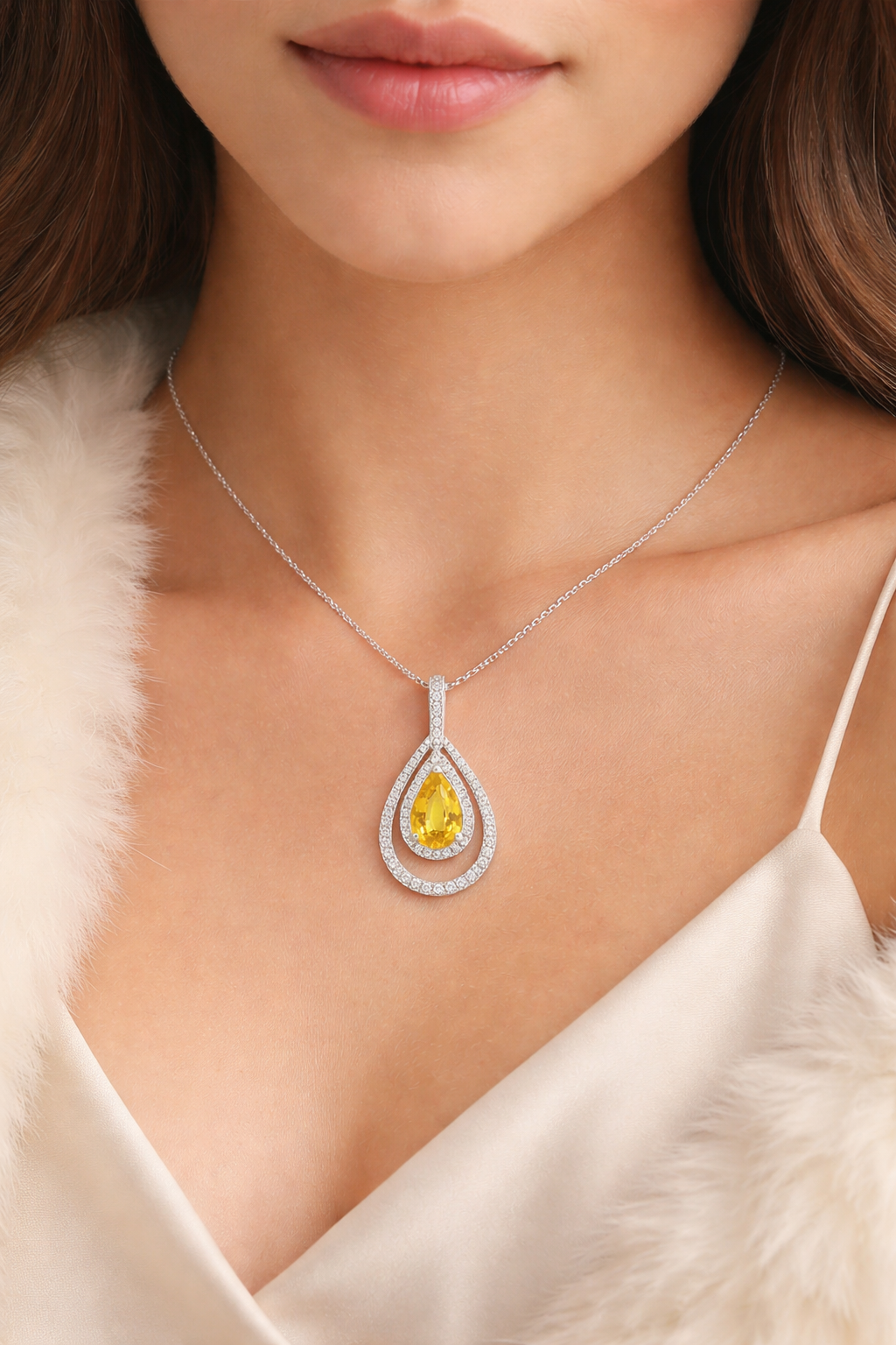 4.14ct Yellow Sapphire & Diamond Pendant | 18ct White Gold | SE25903