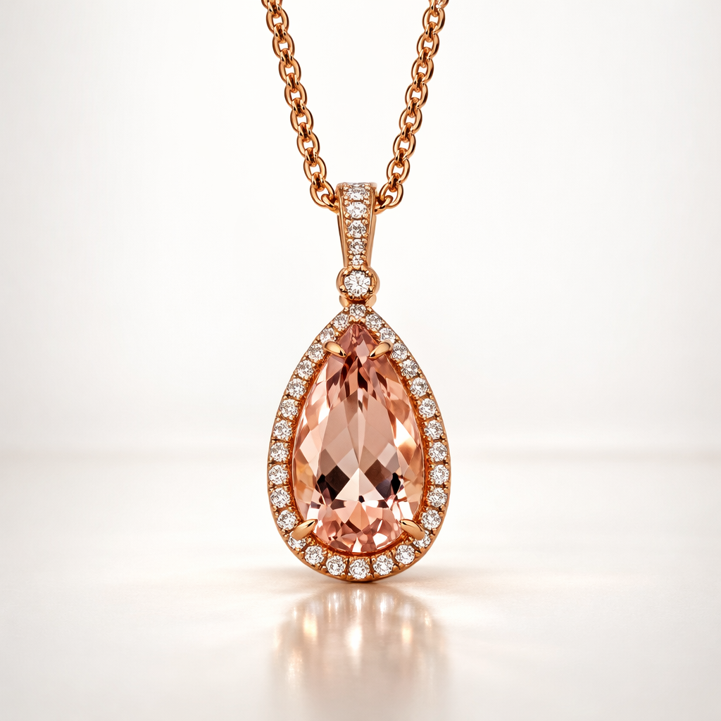 Morganite & Diamond Pendant | 18t Rose Gold | SE25907