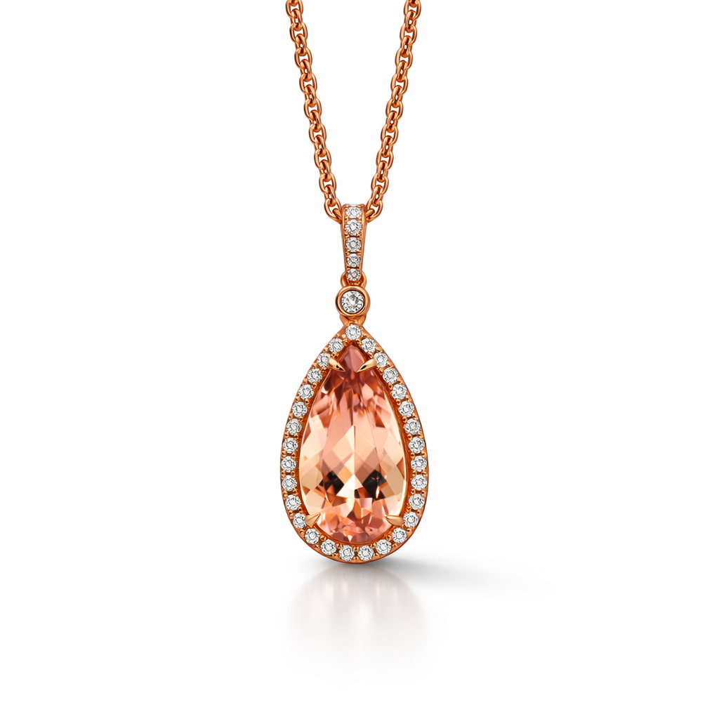 Morganite & Diamond Pendant | 18t Rose Gold | SE25907
