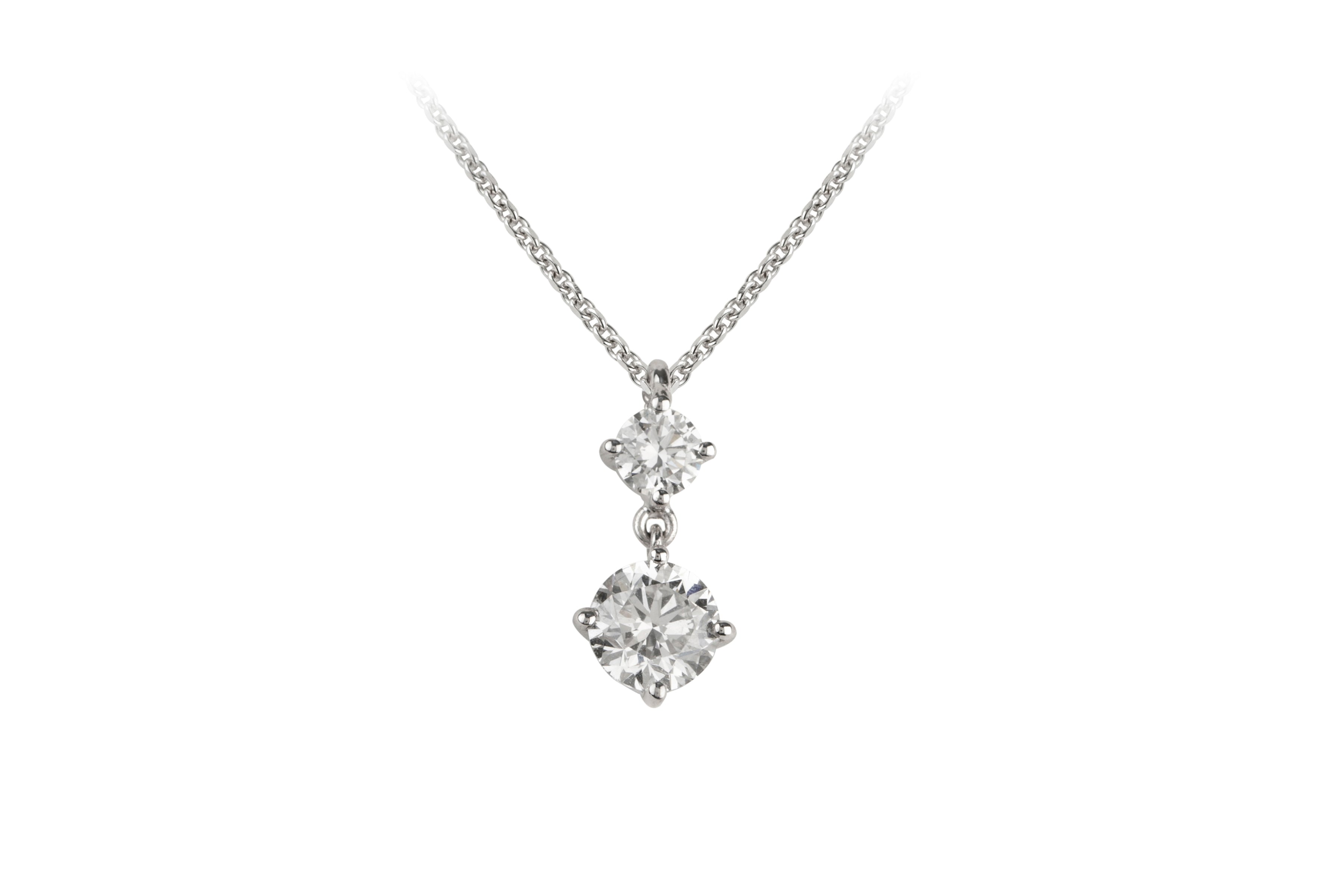 Certificated Two Diamond Flexible Drop Pendant & Chain 18ct White Gold