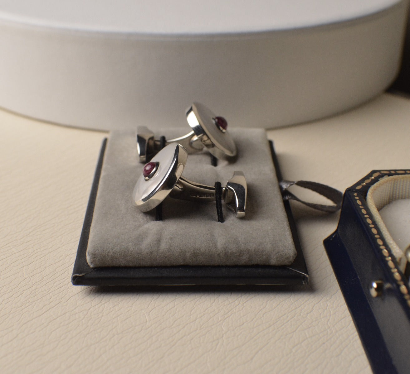 Sterling Silver Cufflinks set with Mother of Pearl & Pink Tourmaline