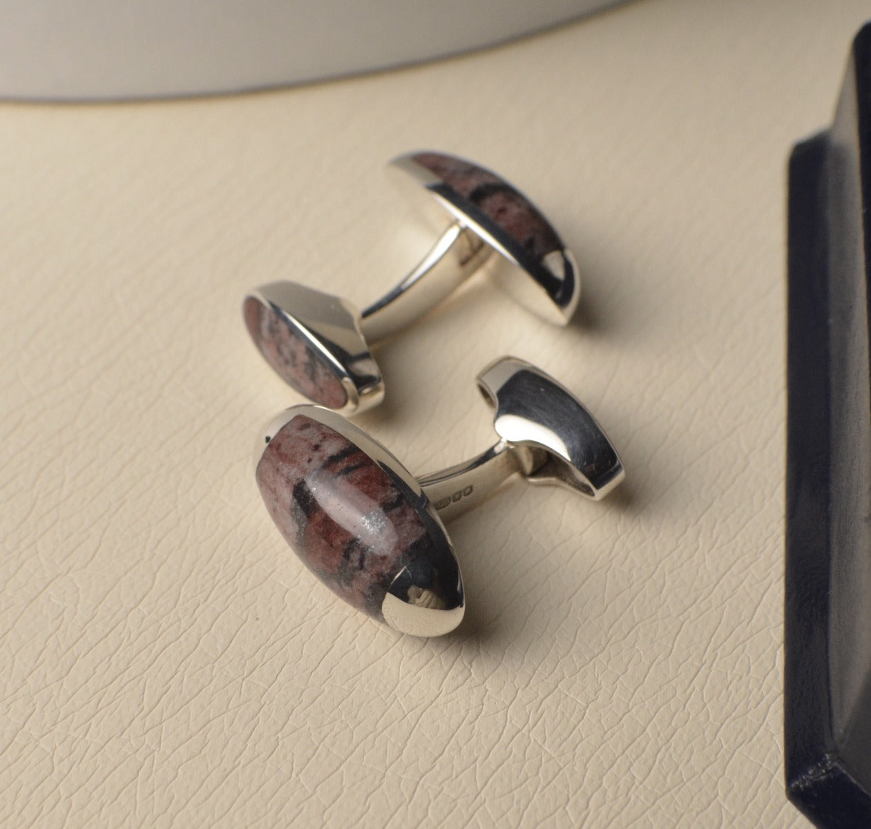 Hallmarked Sterling Silver Cufflinks set with Jasper