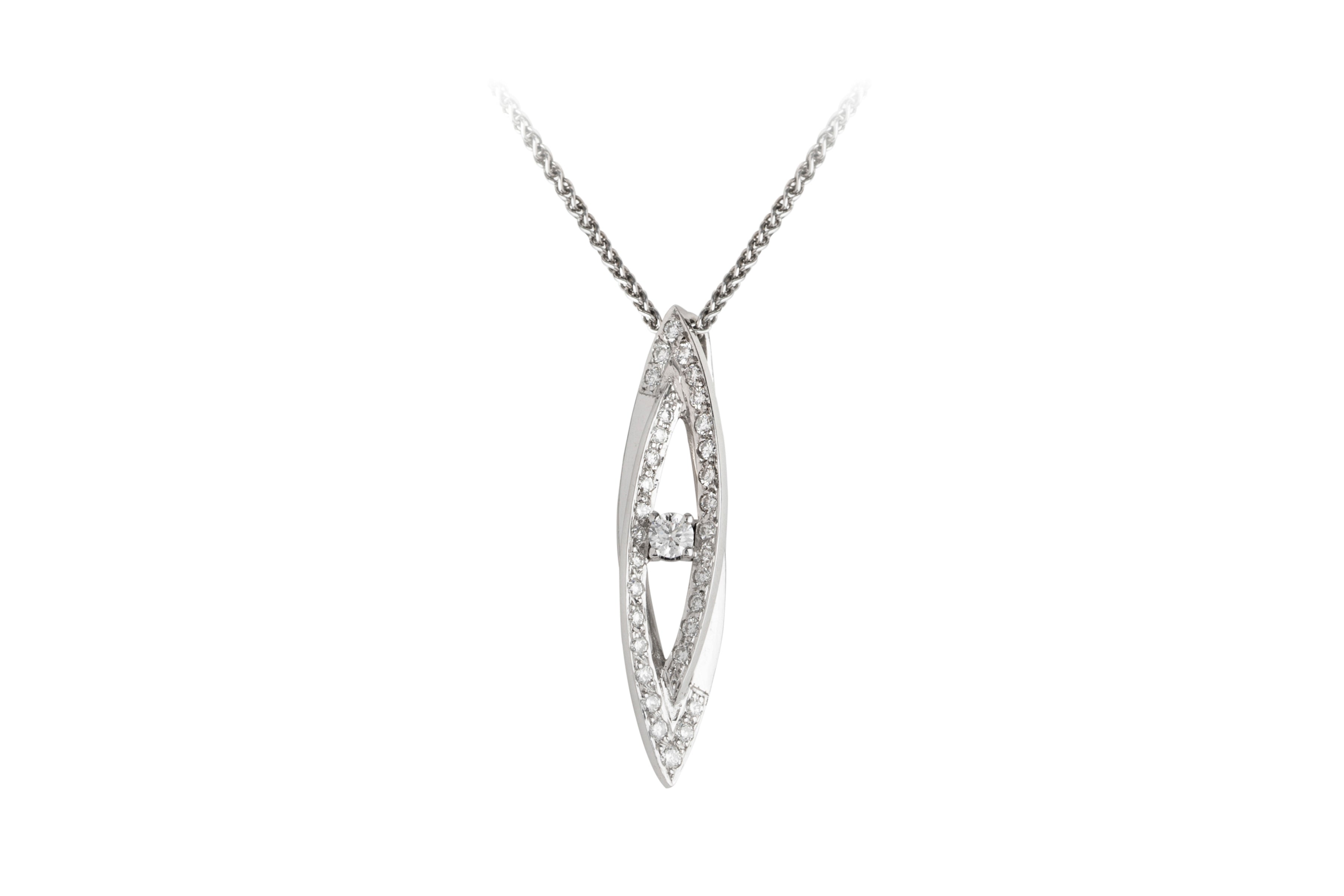 Diamond Fancy Drop Pendant & Chain in 18ct White Gold