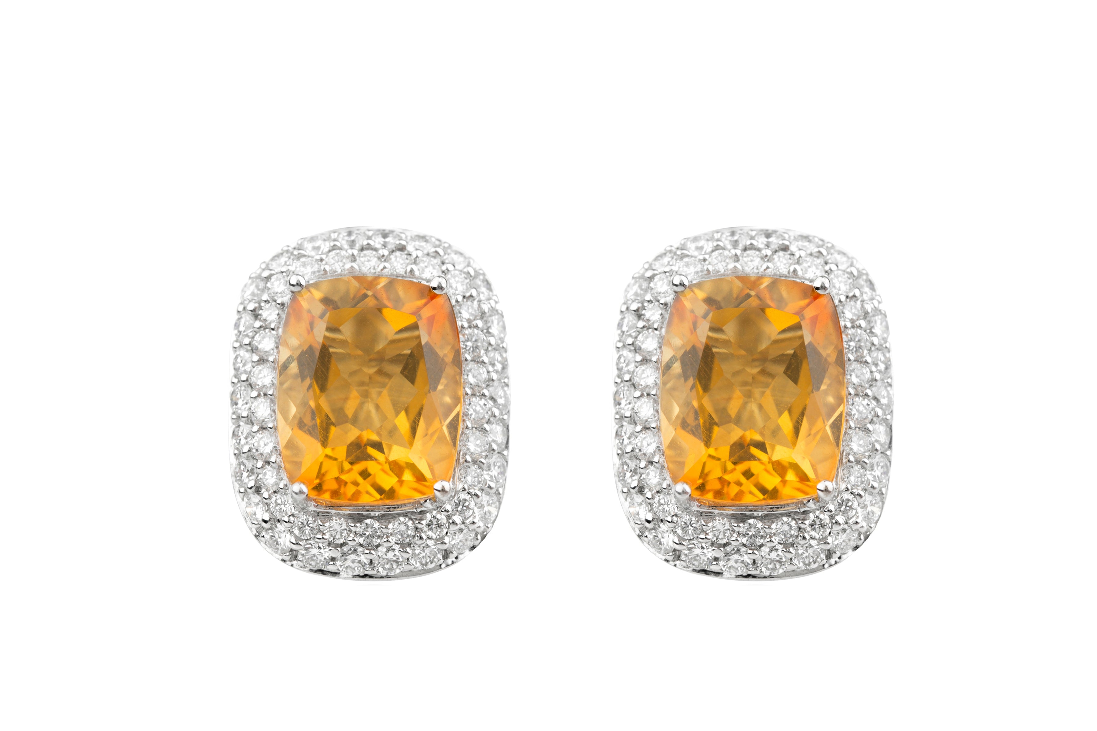 Citrine & Diamond Earrings in 18ct White Gold