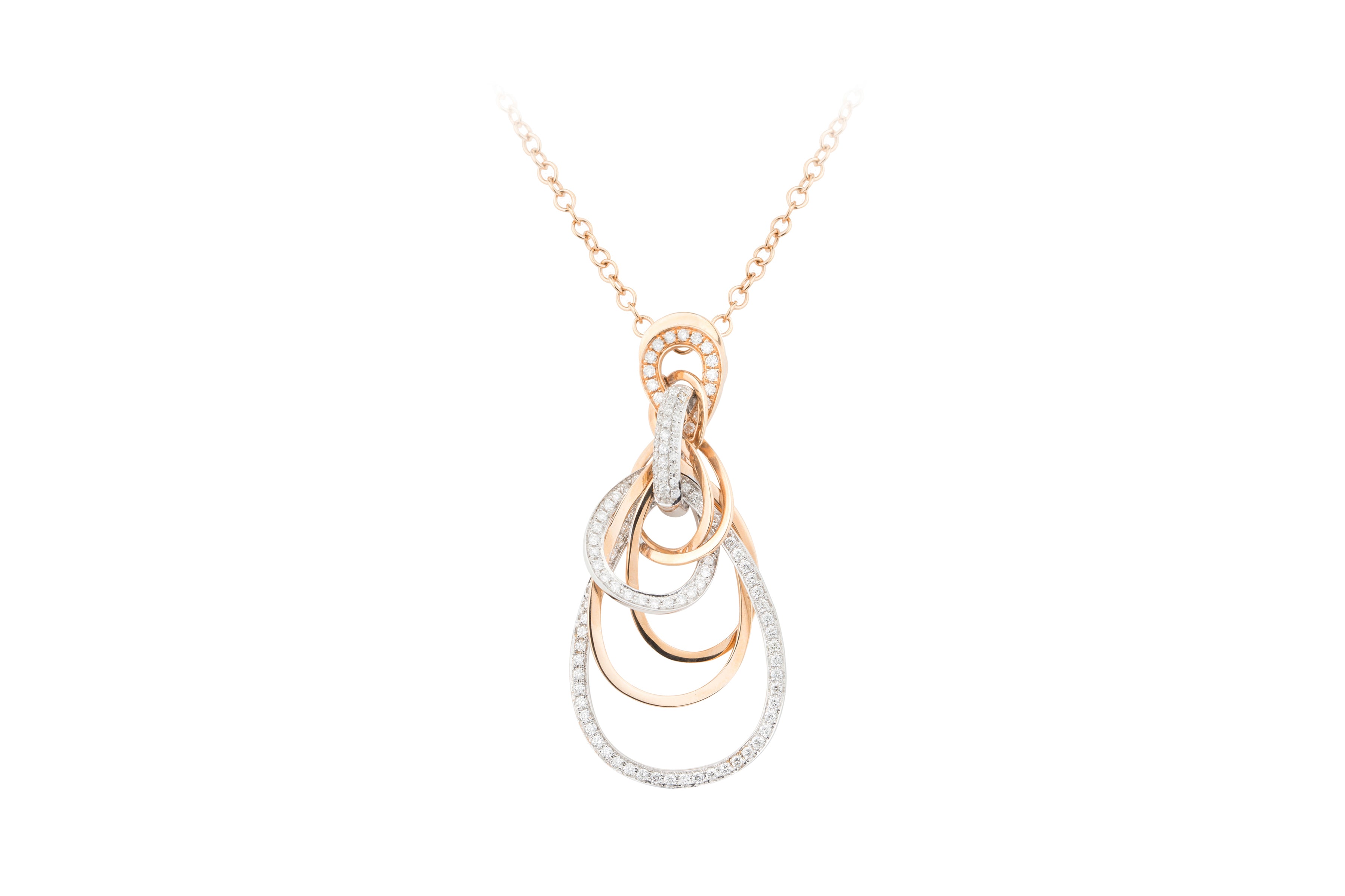 Diamond set Pear Shape Motifs in 18ct Rose & White Gold with 18ct Rose Gold Chain