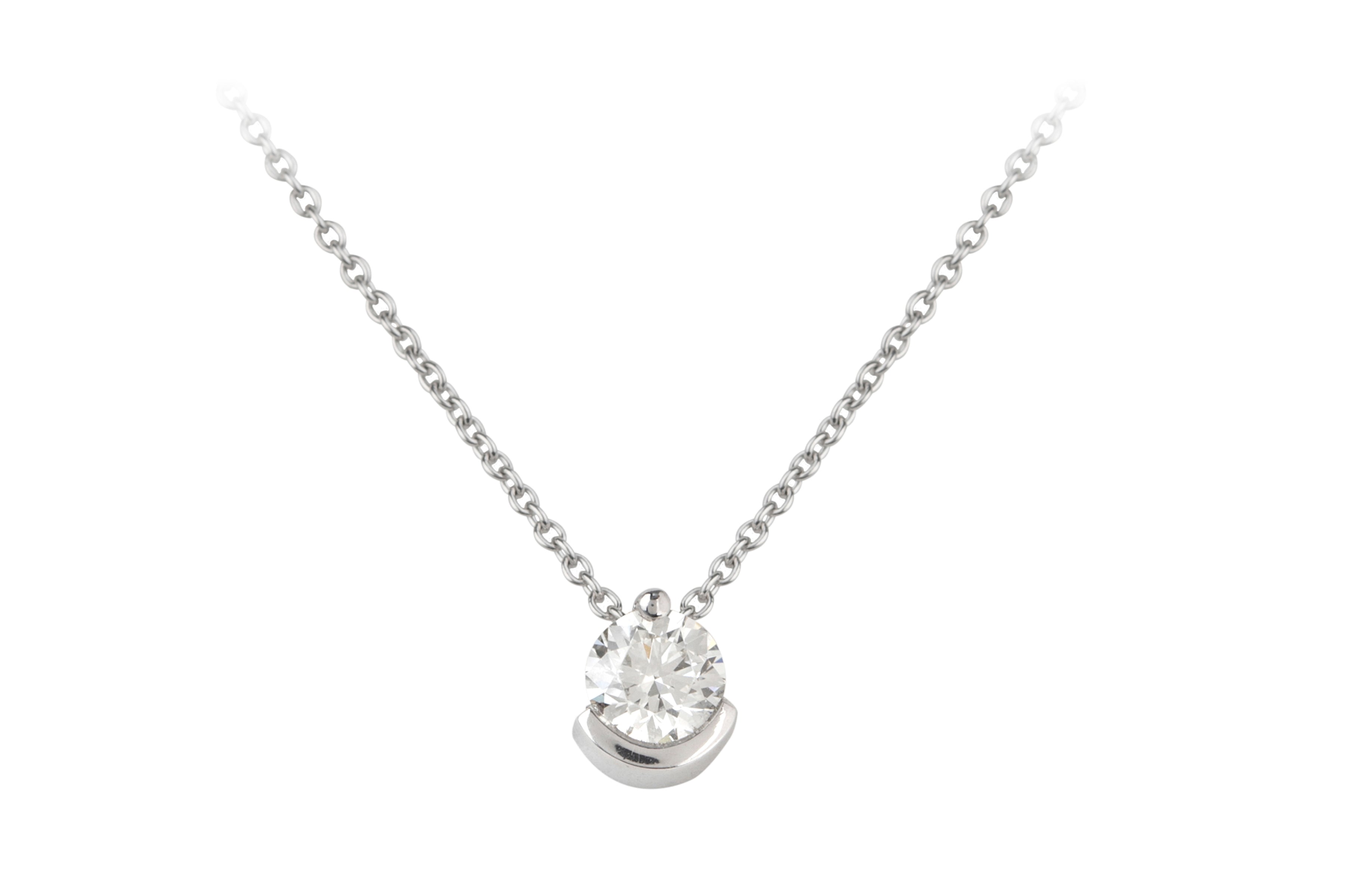 Diamond Single Stone Pendant & Chain 18ct White Gold