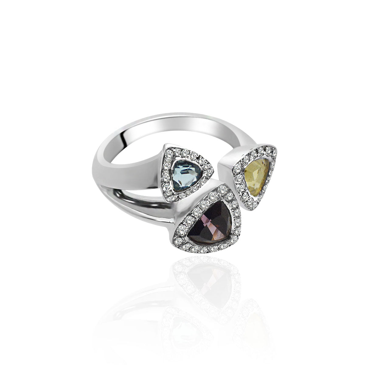 18ct White Gold Semi Precious Stone ring - Beryl, Blue Topaz & Rhodolite