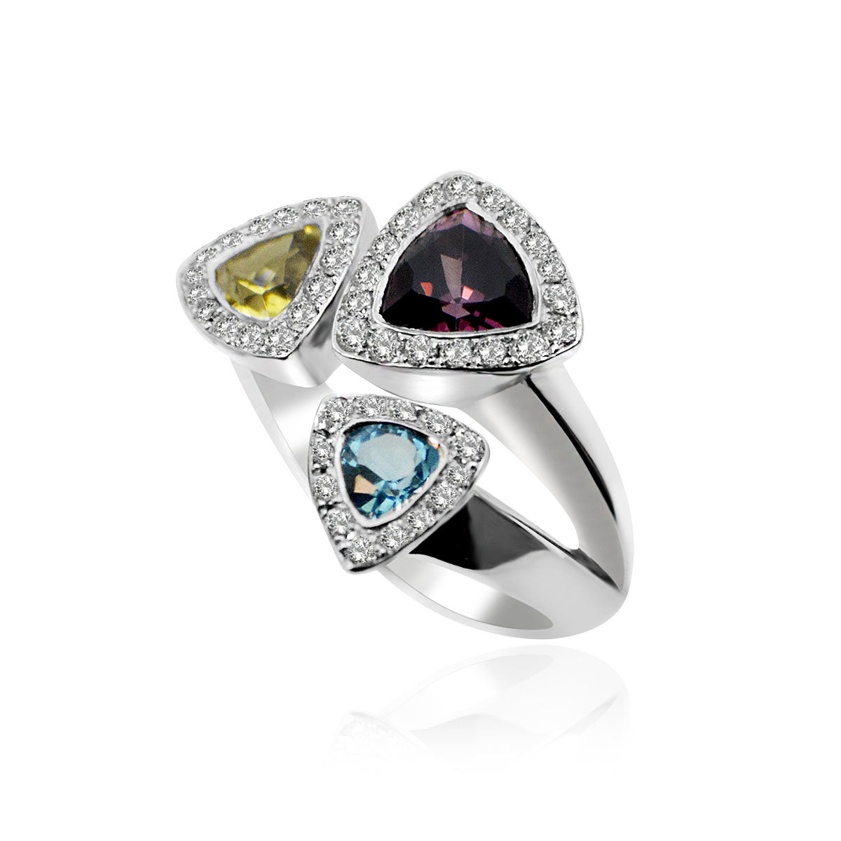 18ct White Gold Semi Precious Stone ring - Beryl, Blue Topaz & Rhodolite