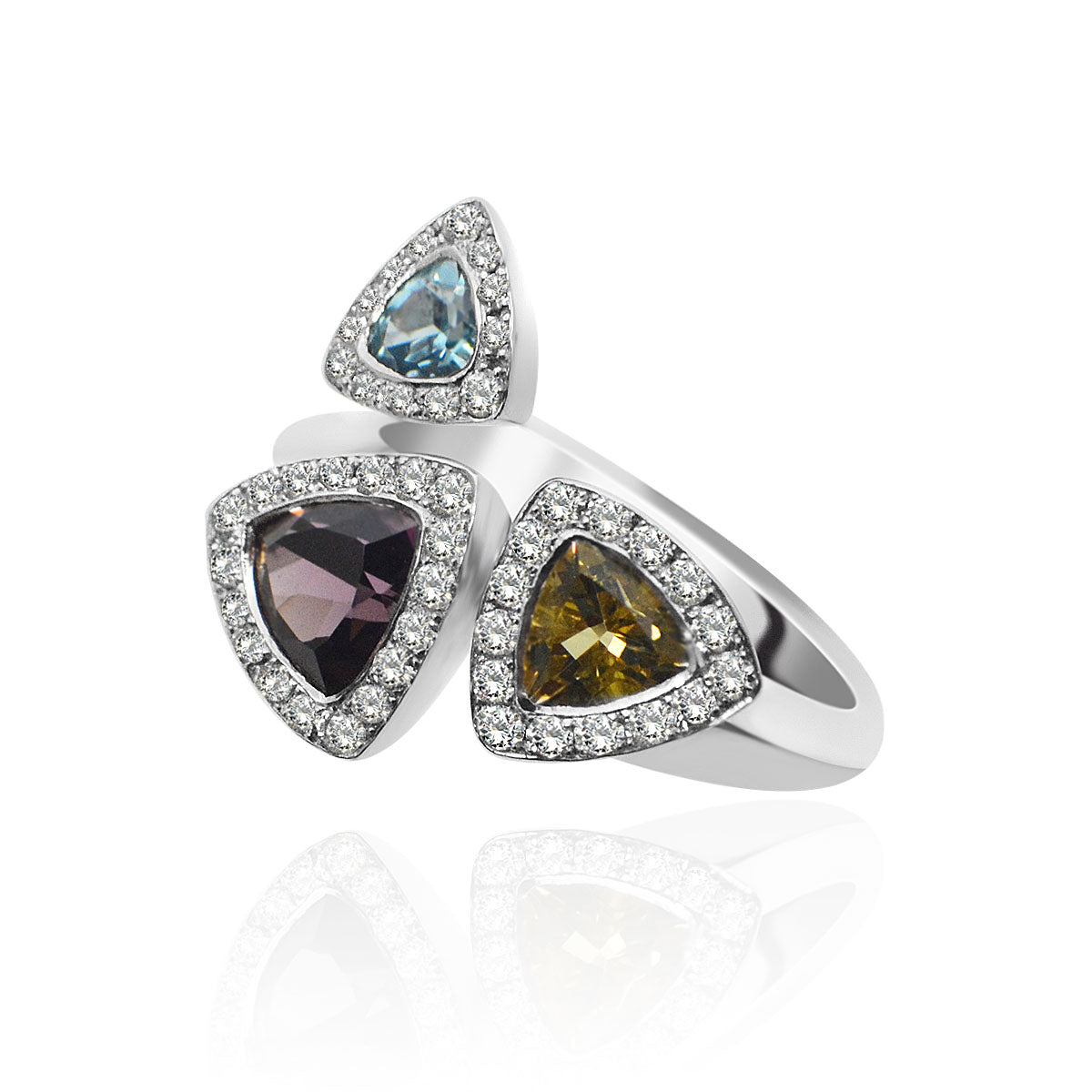 18ct White Gold Semi Precious Stone ring - Beryl, Blue Topaz & Rhodolite