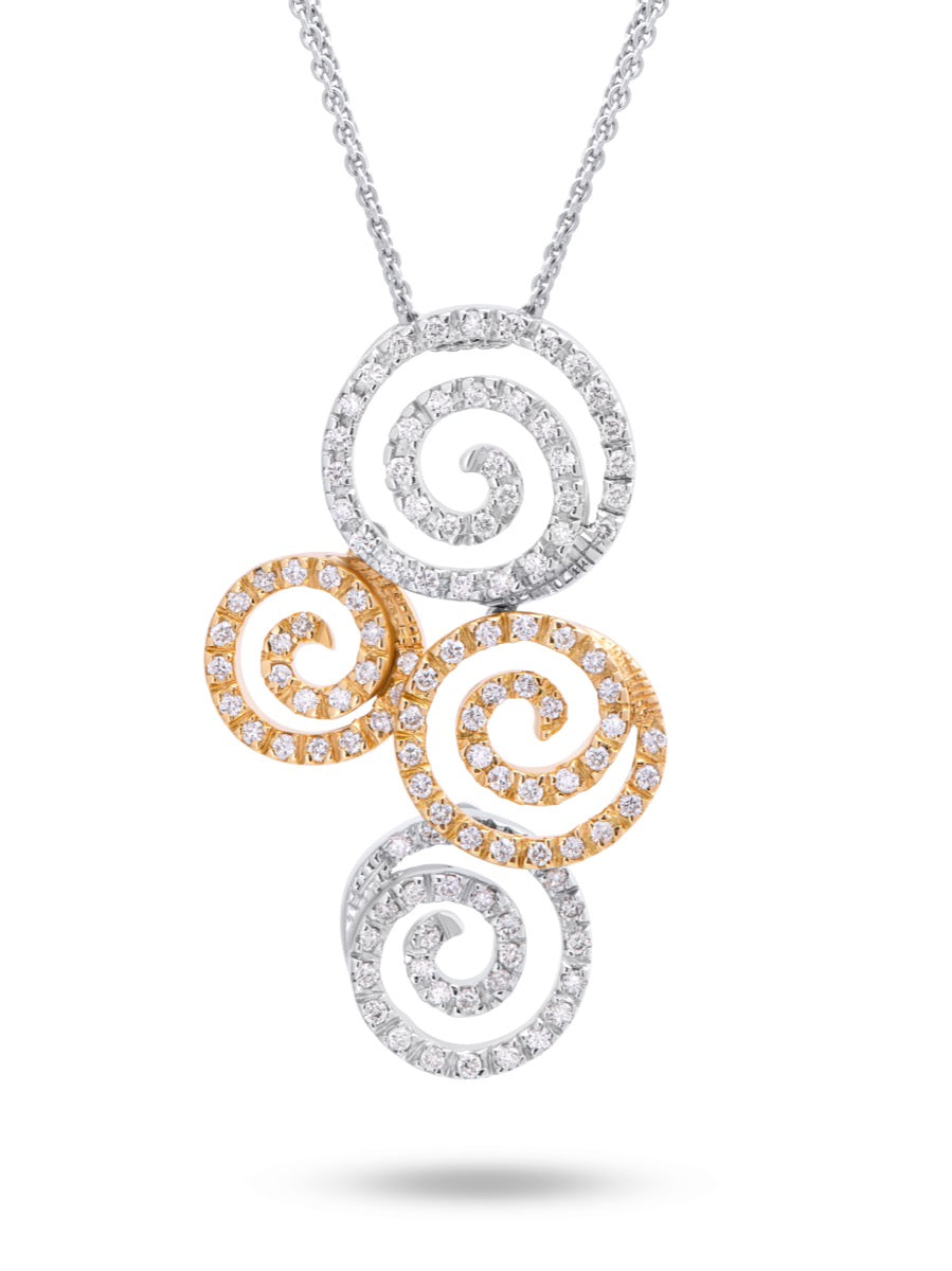 18ct White & Yellow Gold Fancy Swirl Drop Pendant