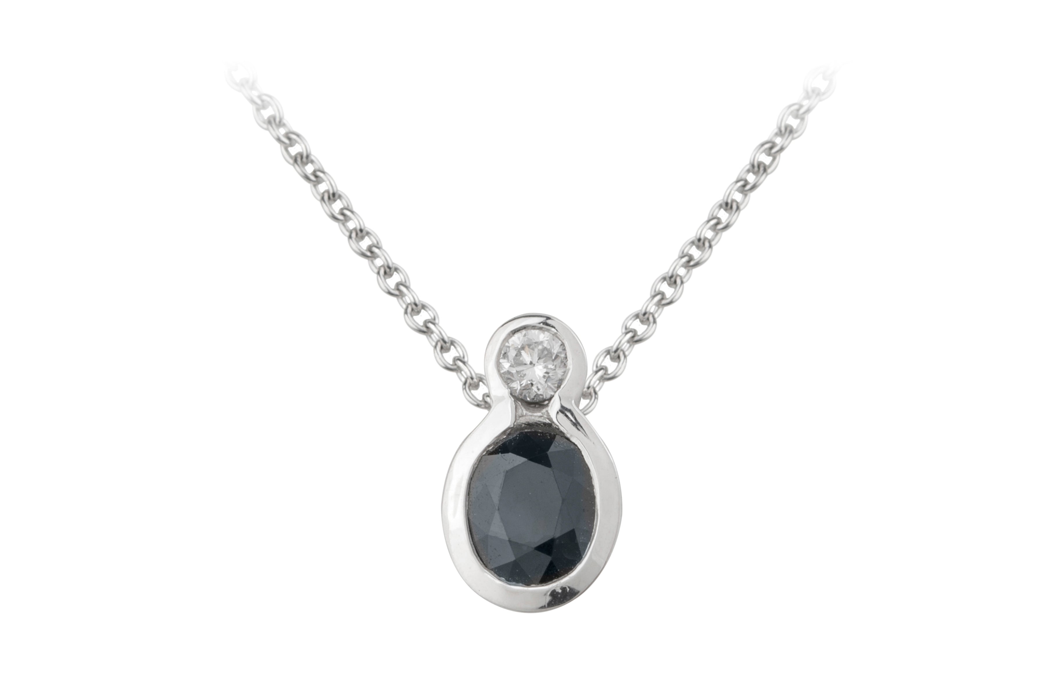 ER7833 Sapphire & Diamond Pendant & Chain in 18ct White Gold