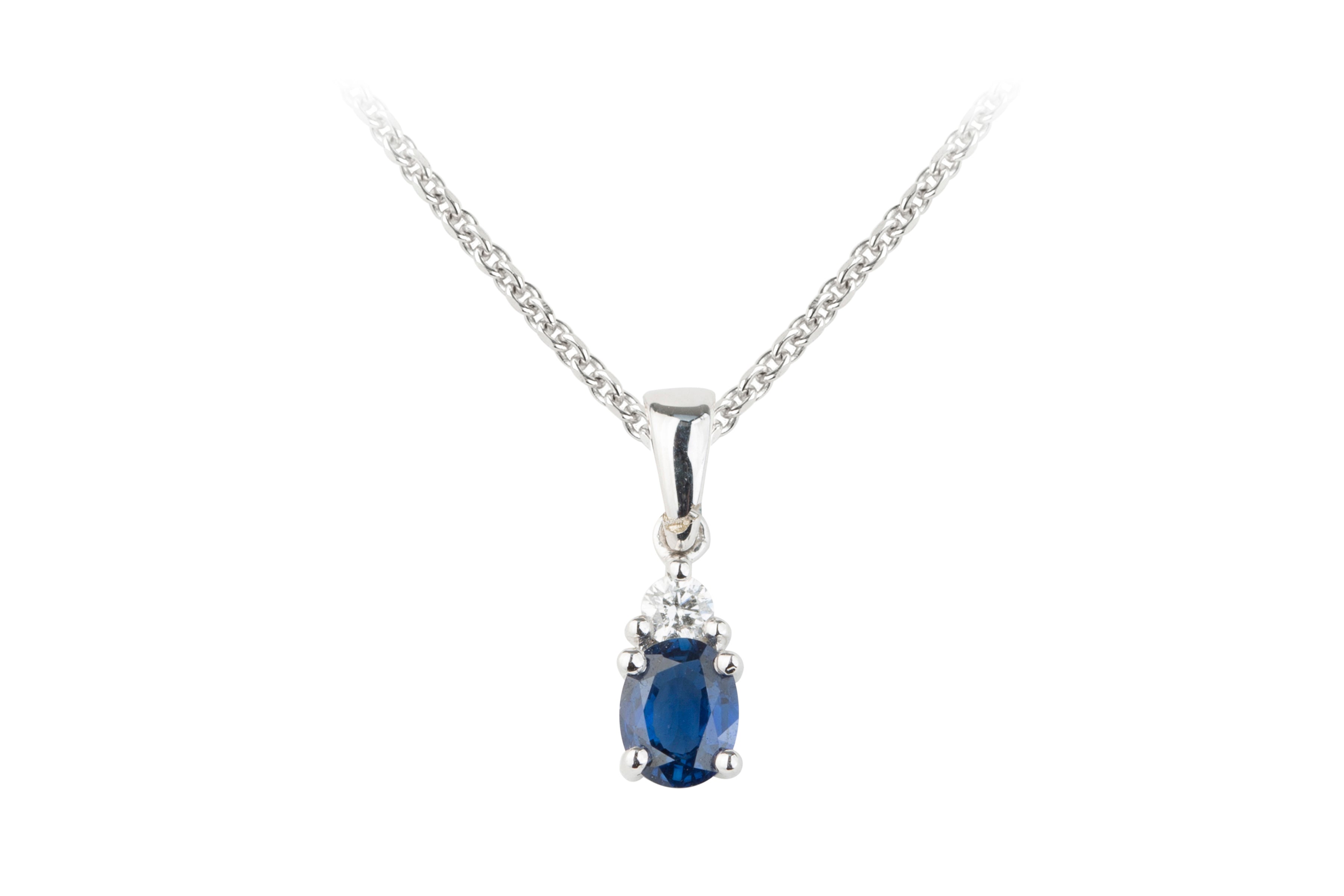 HM10925 Sapphire & Diamond Pendant & Chain in 18ct White Gold