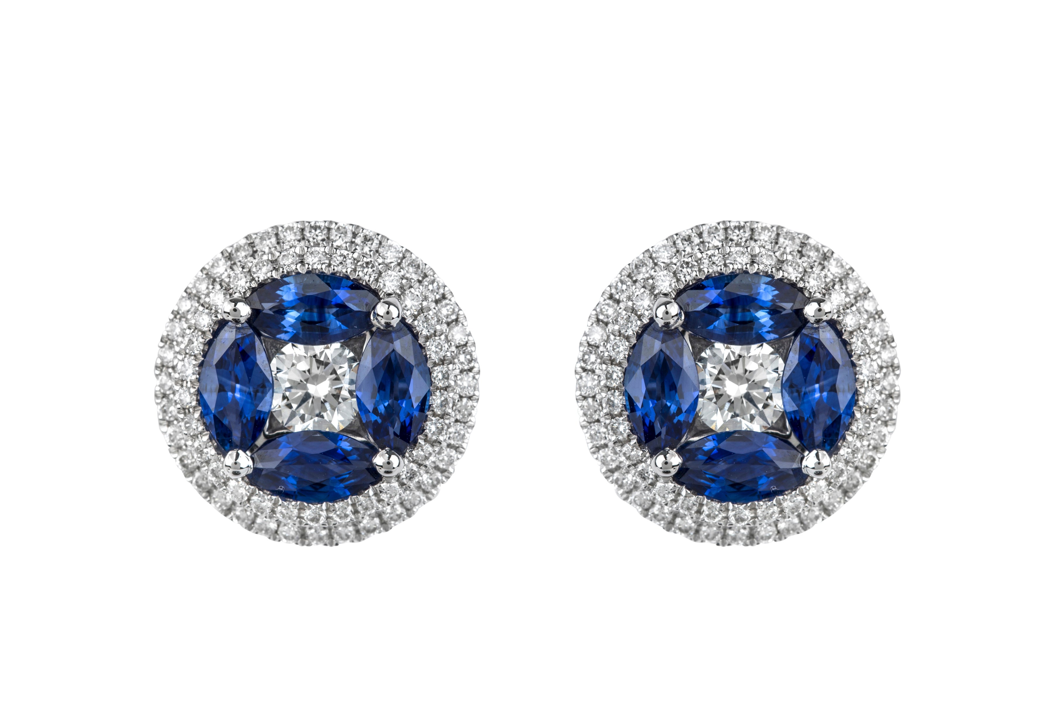 HM11642 Sapphire & Diamond Round Cluster Earrings in 18ct White Gold