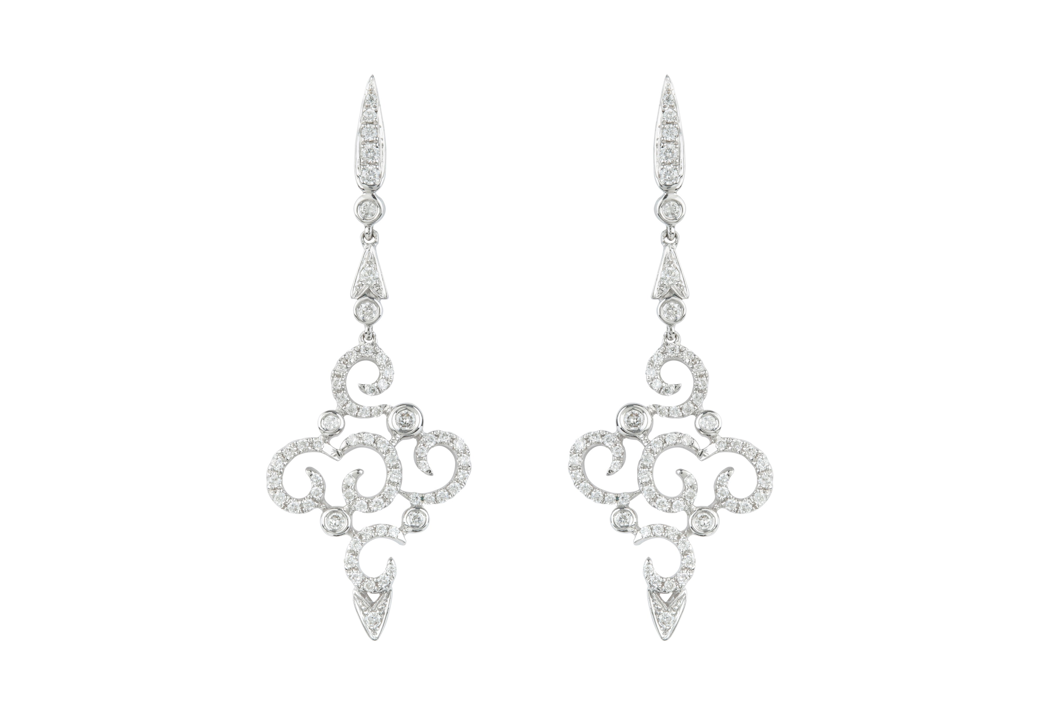 Diamond Fancy Long Drop Earrings in 18ct White Gold