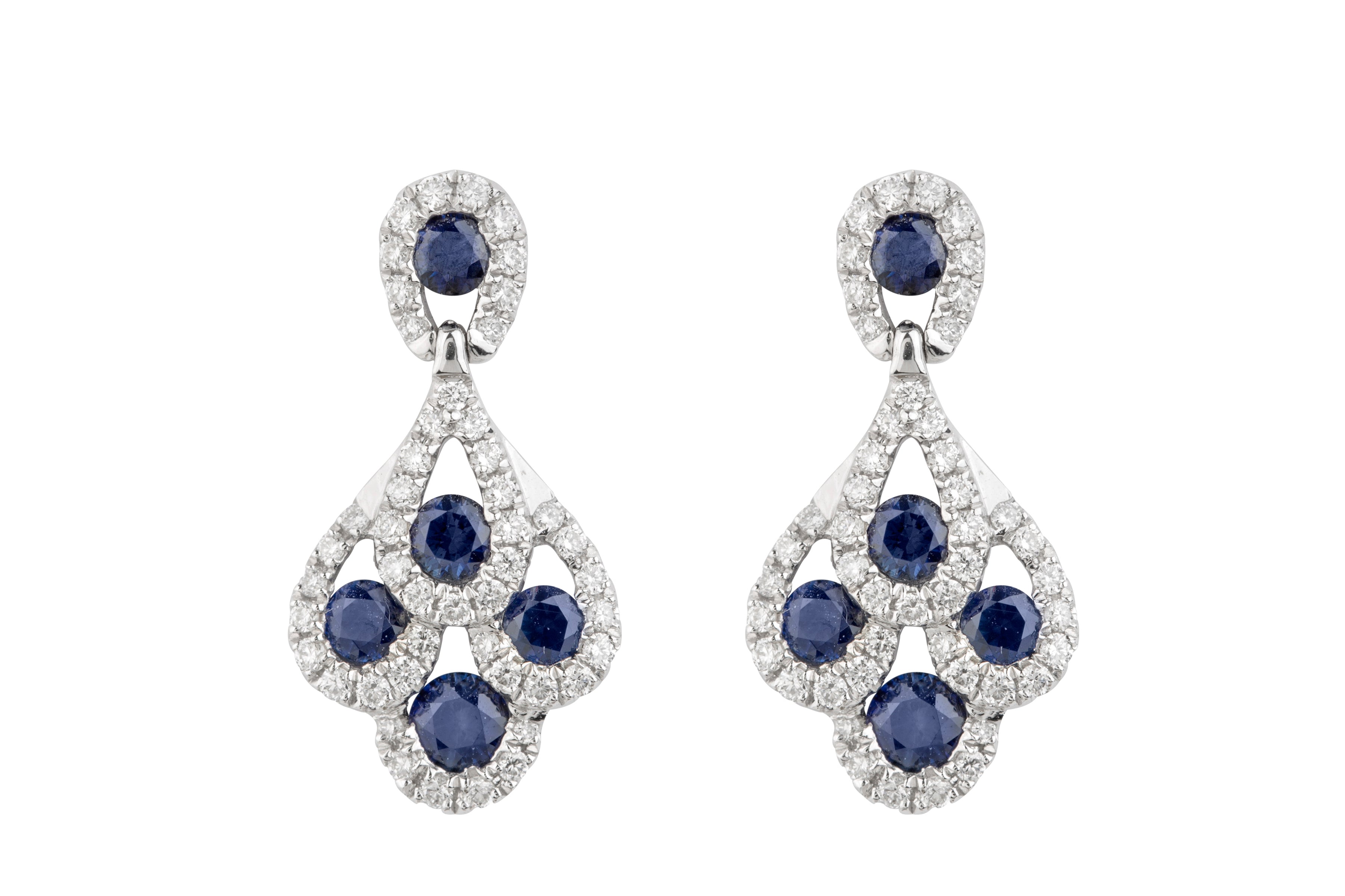 HM14629 Sapphire & Diamond Drop Earrings in 18ct White Gold
