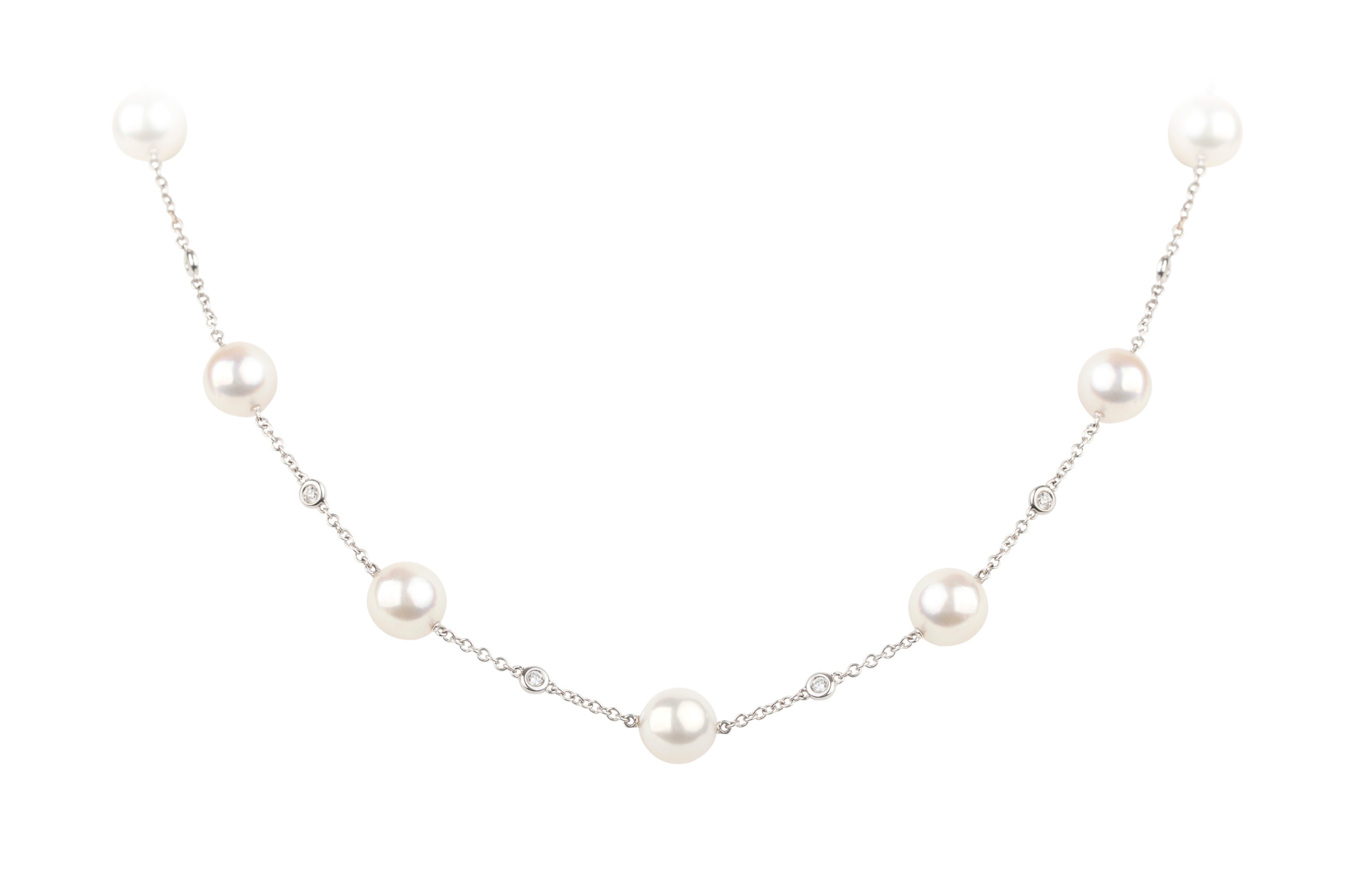 Cultured Pearl & Diamond Chain in 18ct White Gold