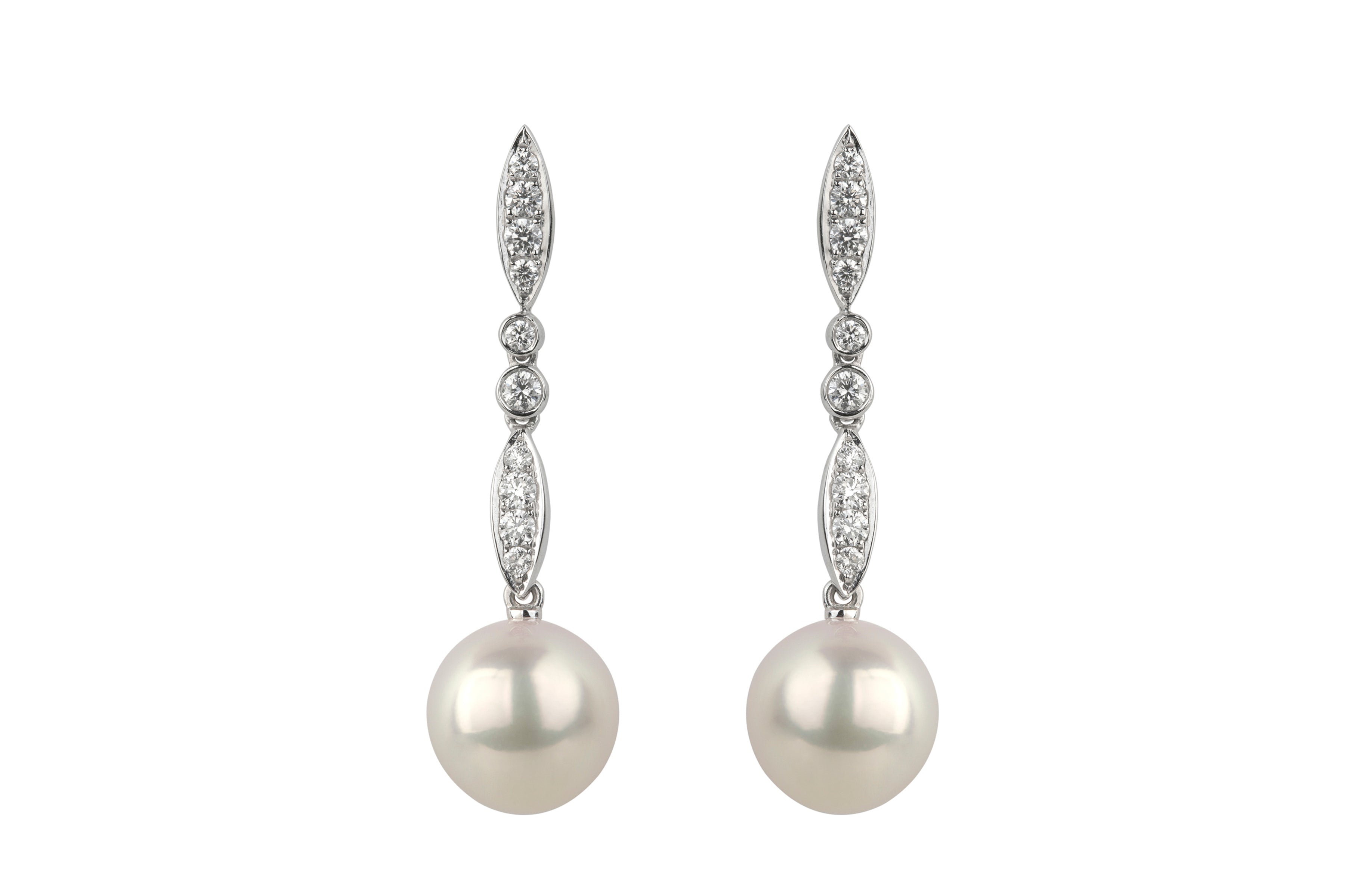 Cultured Pearl & Diamond Vintage Drop Earrings in 18ct White Gold