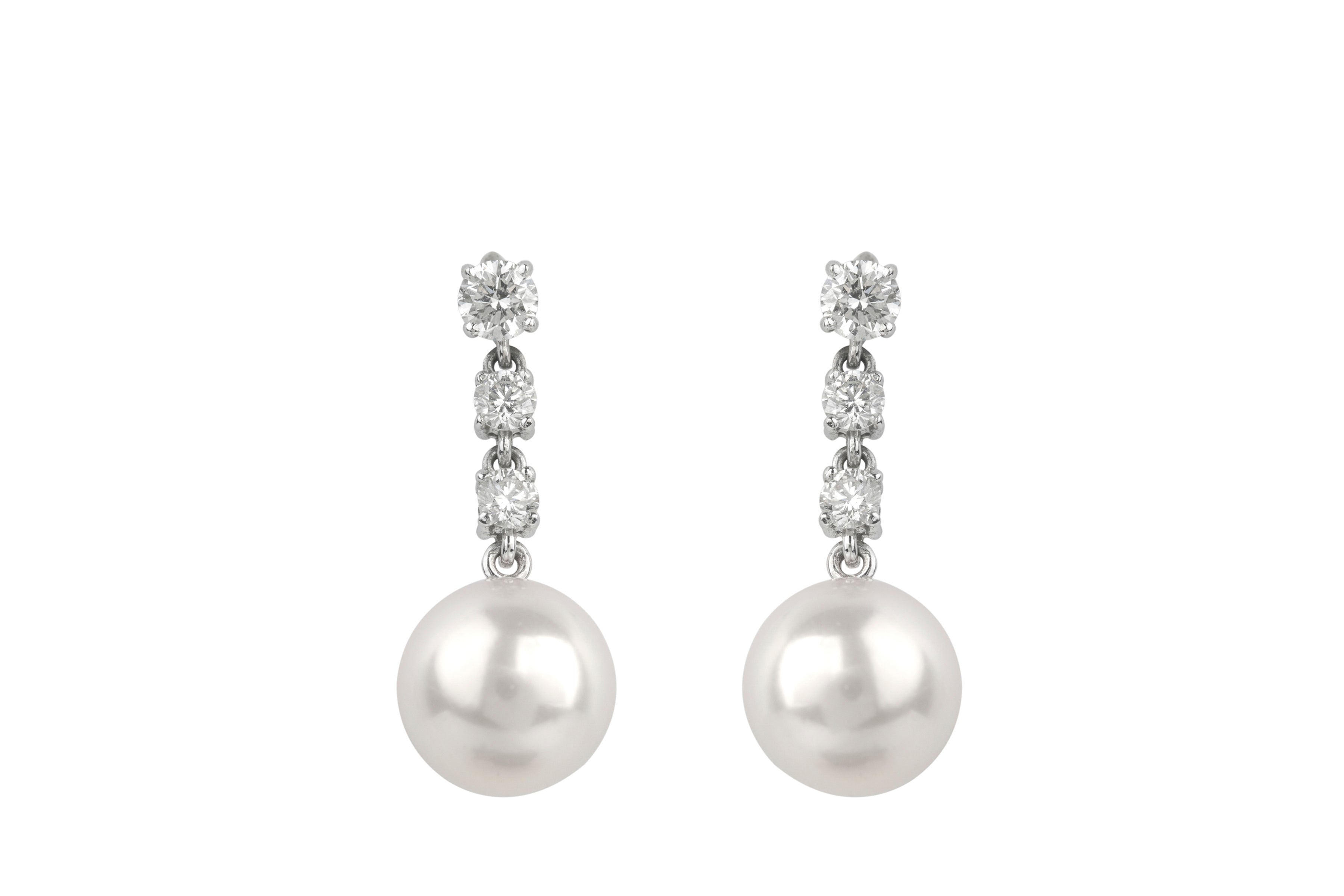 Cultured Pearl & Diamond Drop Earrings in 18ct White Gold