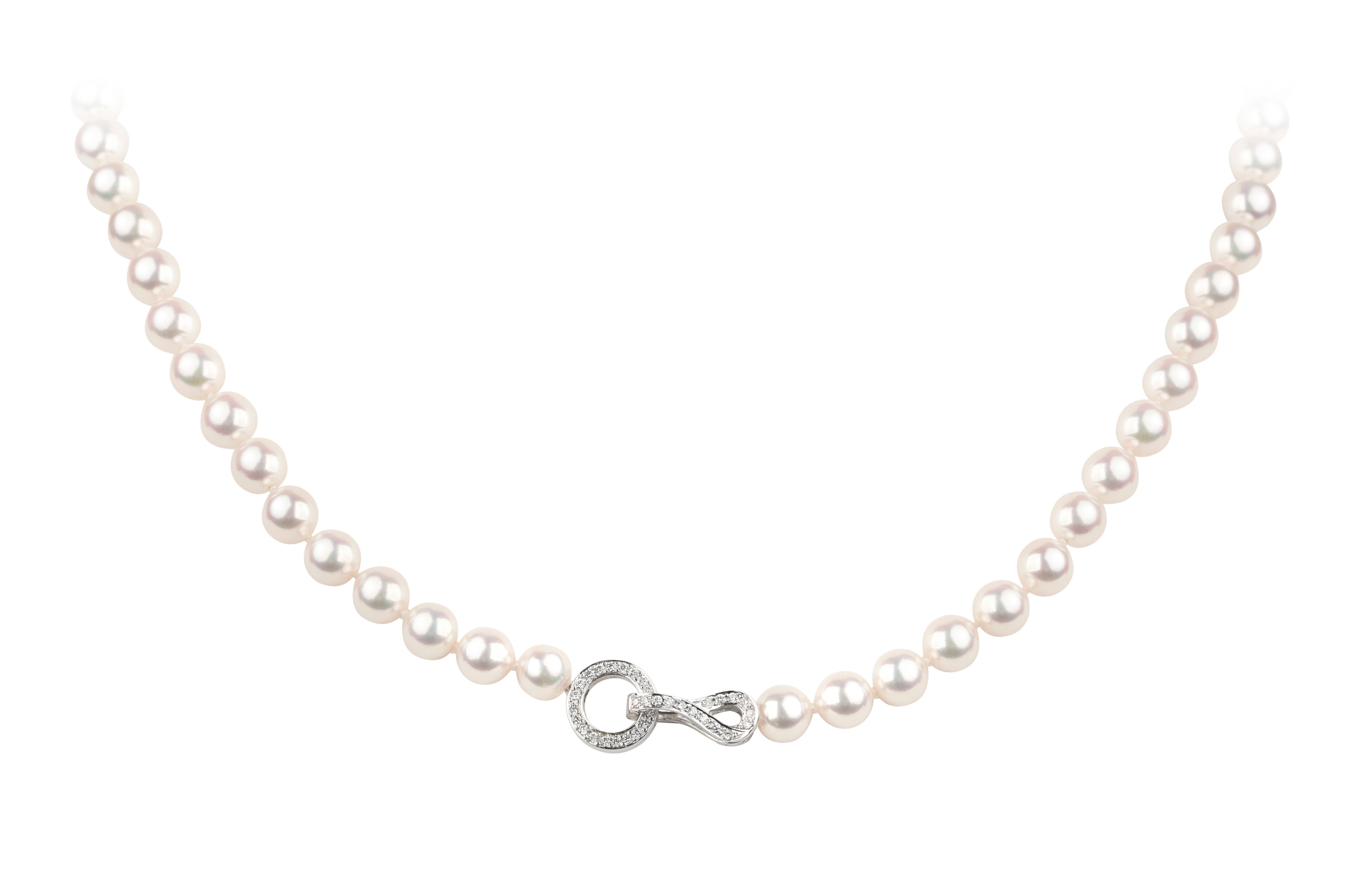 Cultured Pearl Rope with Diamond Set Adjustable Clasp in 18ct White Gold
