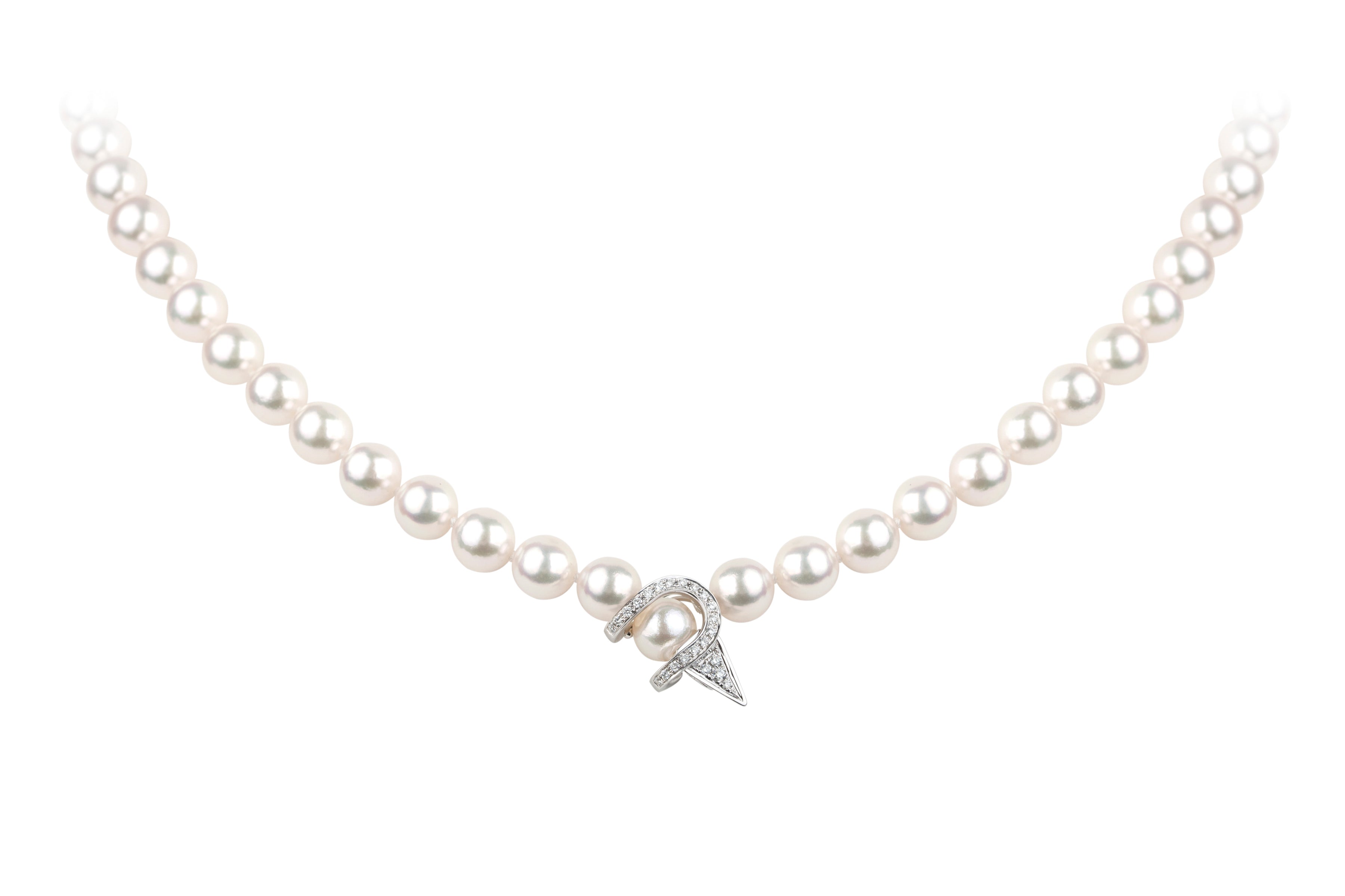 Cultured Pearl Rope with Diamond Set Clip & Triangular Drop in 18ct White Gold