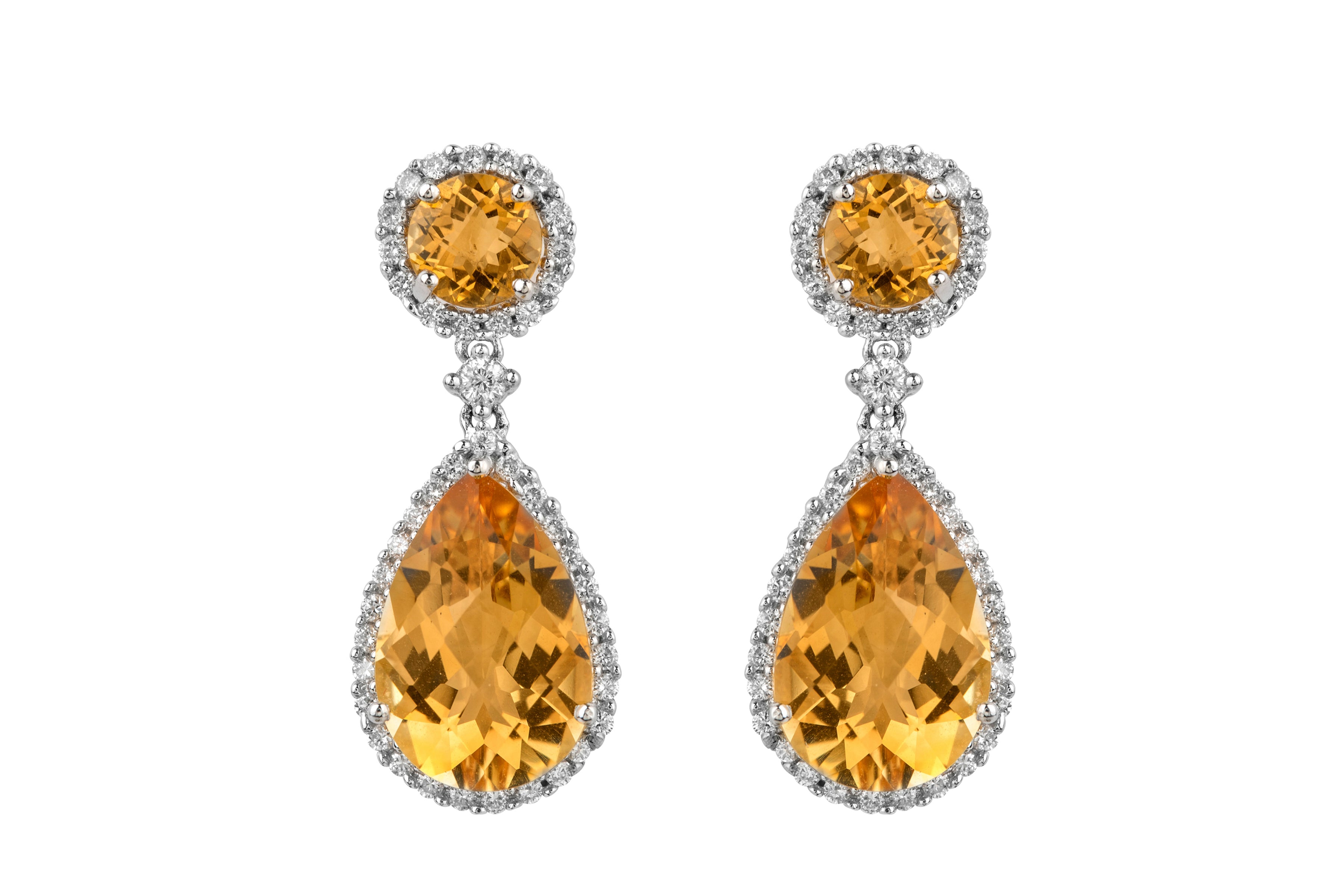 Citrine & Diamond Drop Earrings in 18ct White Gold