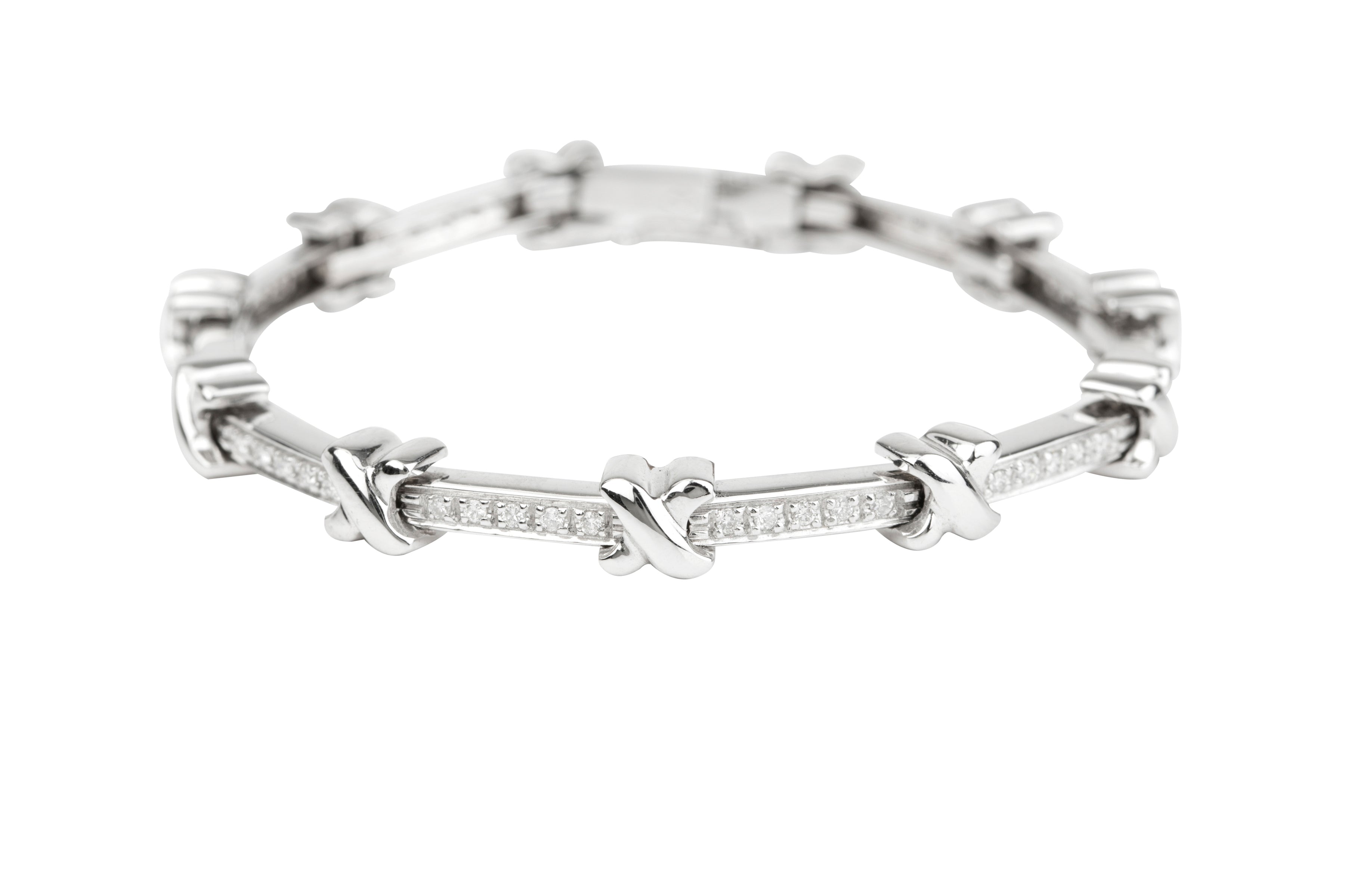 OP00726 Diamond set Line Bracelet with Cross Over breaks in 18ct White Gold ( 0.55ct )