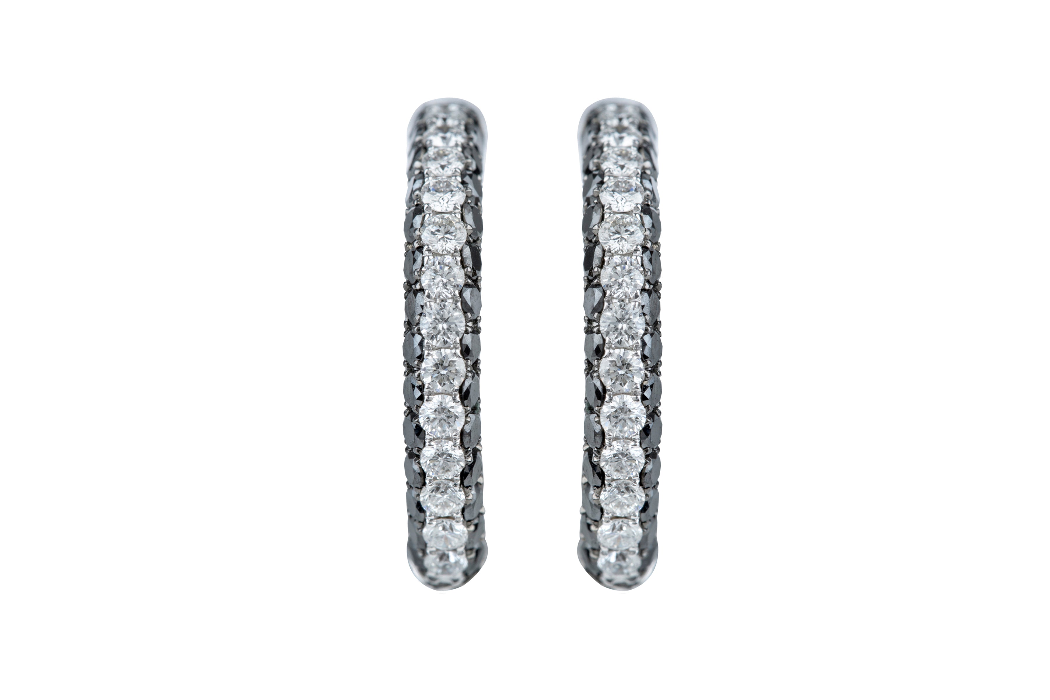 White & Black Diamond Hoops in 18ct White Gold